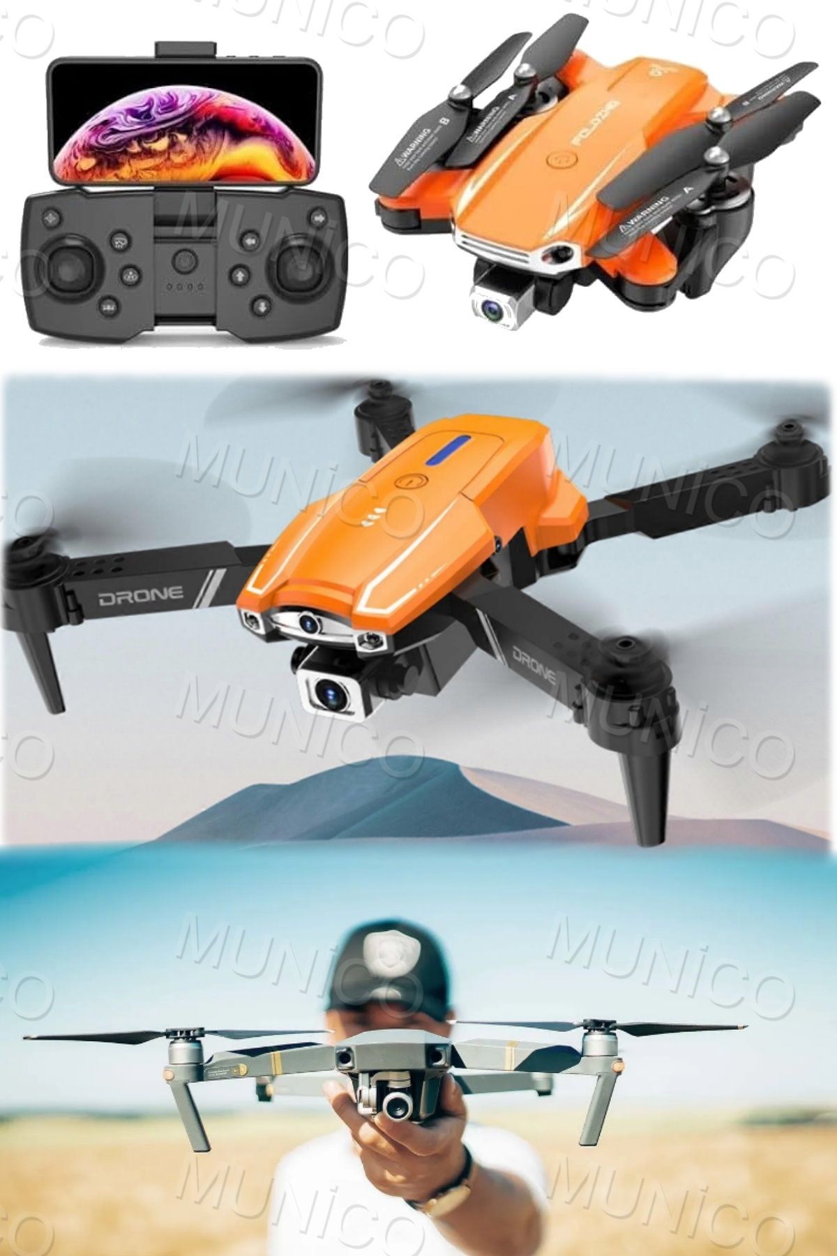 Munico GPS Mini Drone Kamera 4K Profesyonel HD Kamera Akıllı Takip Katlanabilir Çocuklara Hediyelik Drone