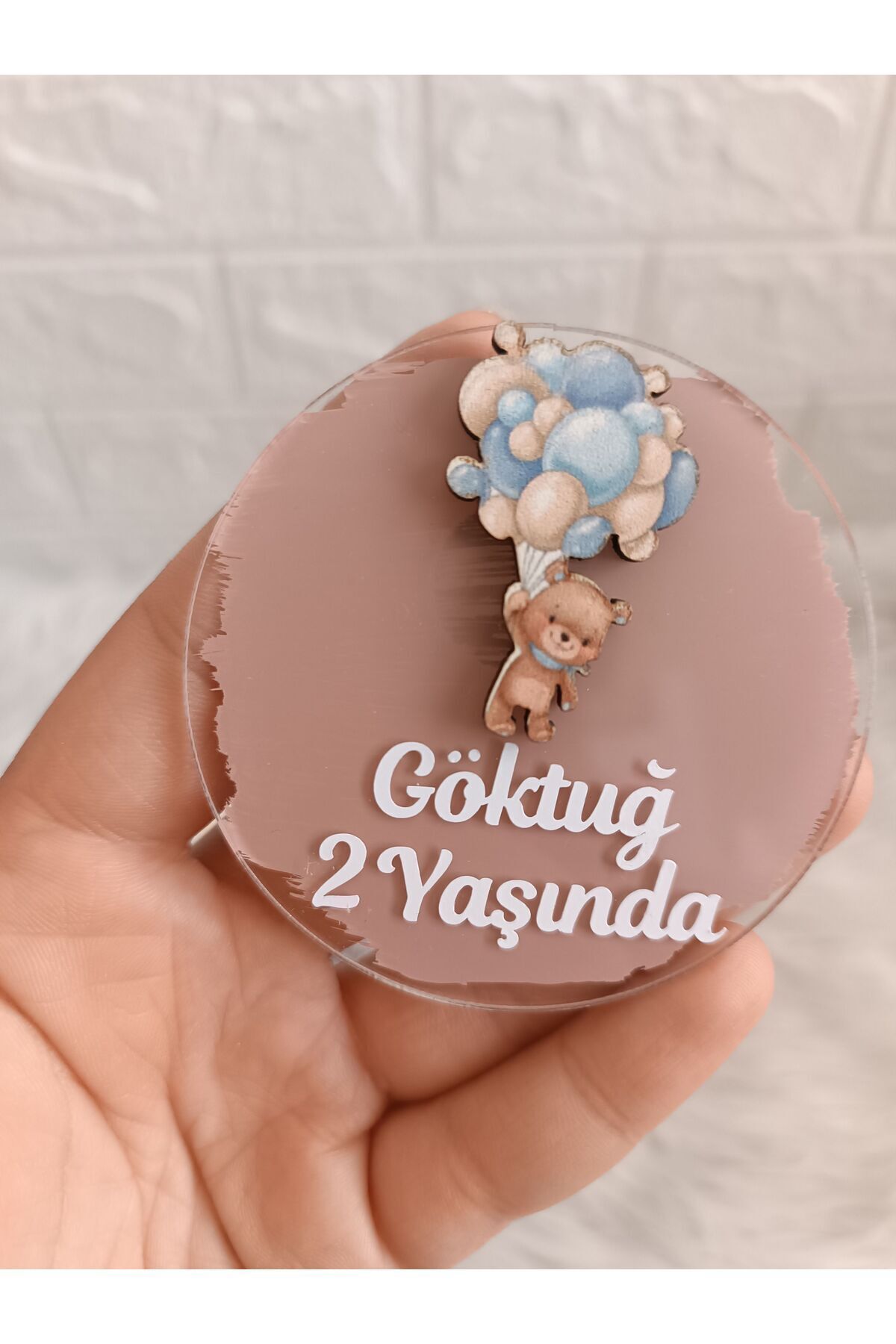 Doğrukan Hediyelik Mavi balon tutan ayıcıklı pleksi magnet yenidoğan doğum günü mevlüt magnet hediyelik 10 adet
