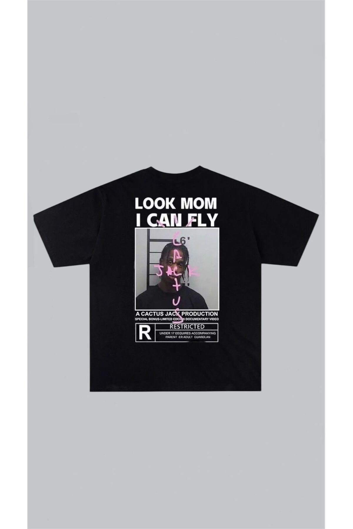 StreetSize Oversize Travis Baskılı siyah Unisex Tshirt