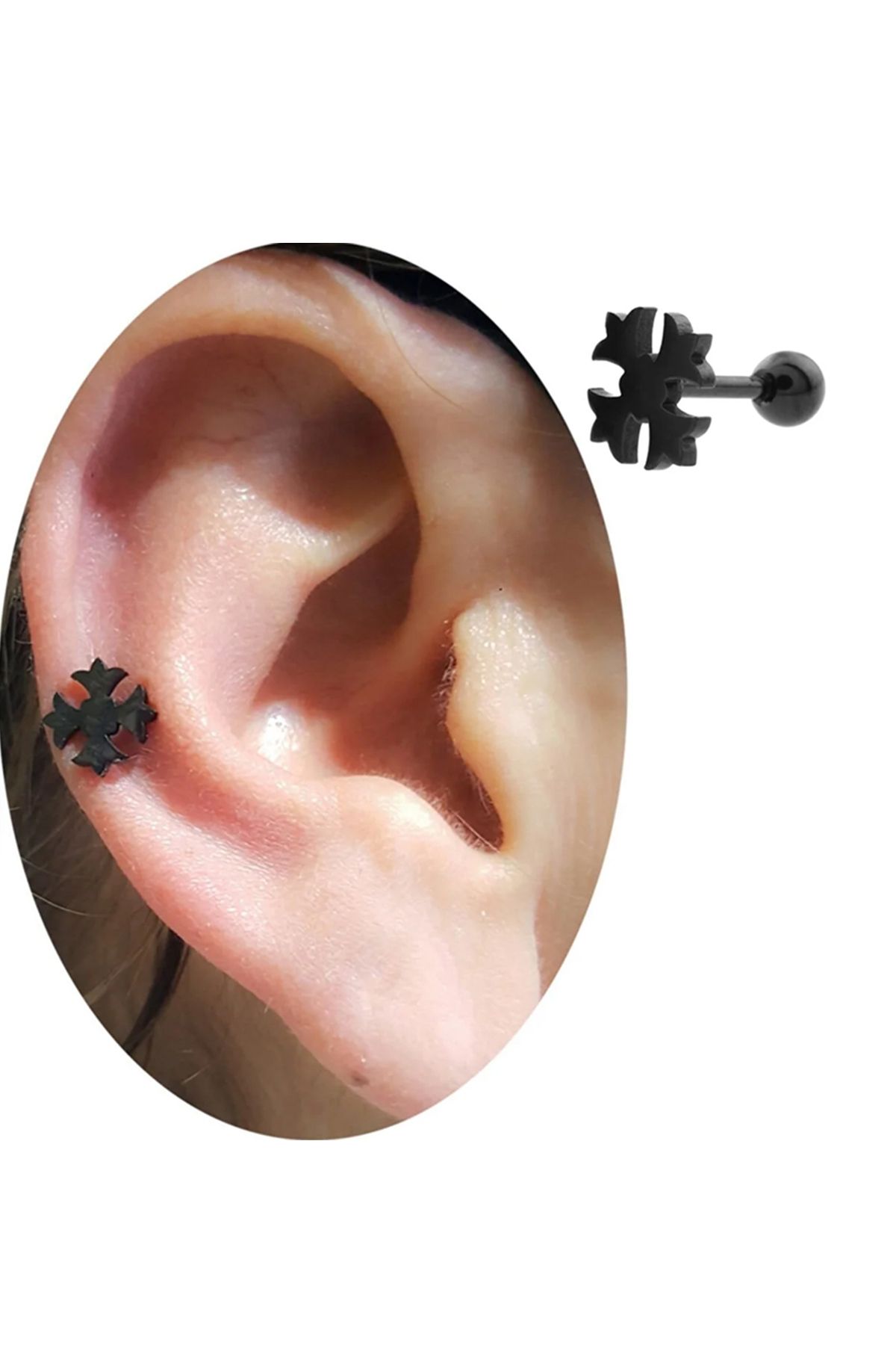 Cadının Dükkanı Çelik Siyah Tragus Helix Kıkırdak Piercing