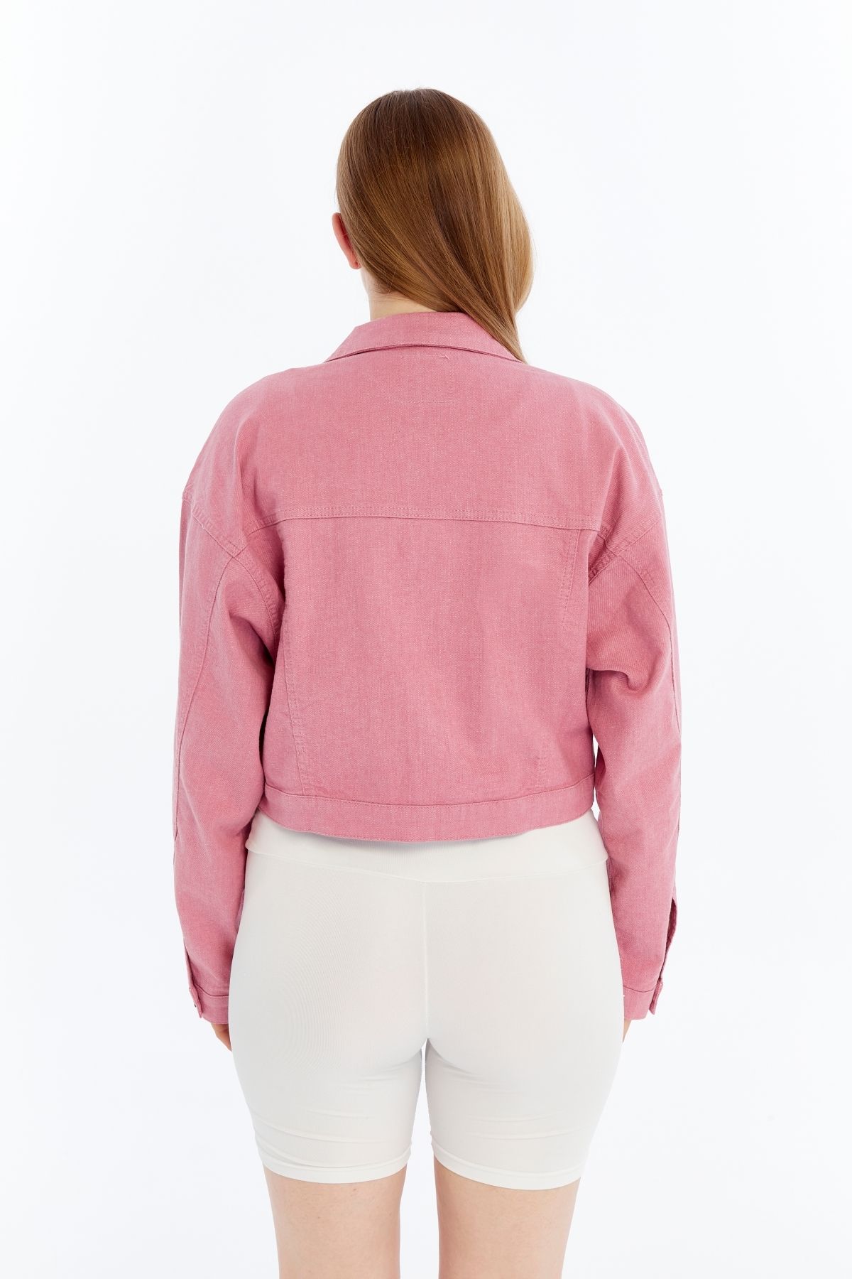 CHOS7N-Women's Bomber Gabardine Jacket Snap Button College Denim Jacket with Pockets Colorful Easy to Match Jacket 8