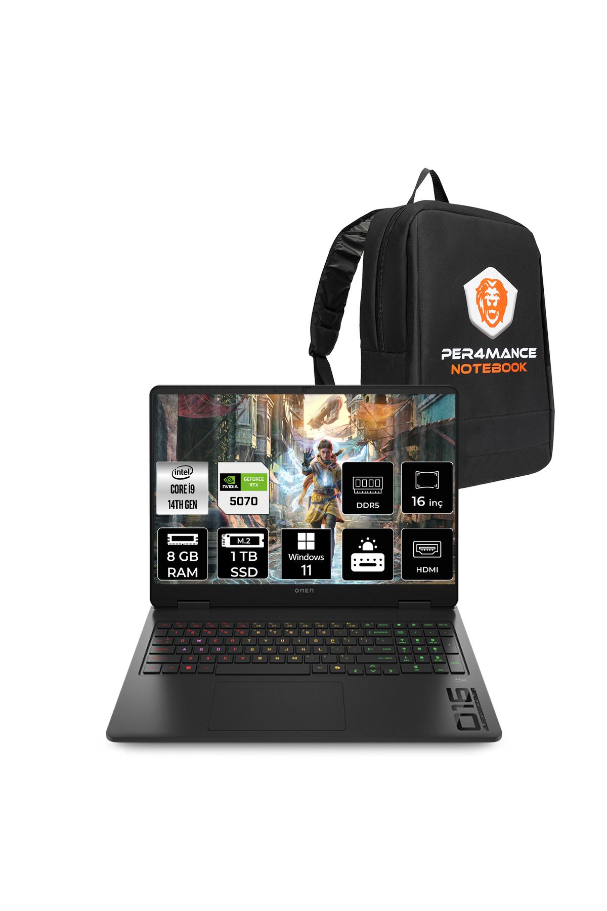 HP OMEN 16 i9 14900HX 8GB RAM 1TB SSD RTX5070/8GB 165Hz 16'' 2K WUXGA W11H Gaming Laptop & ÇANTA