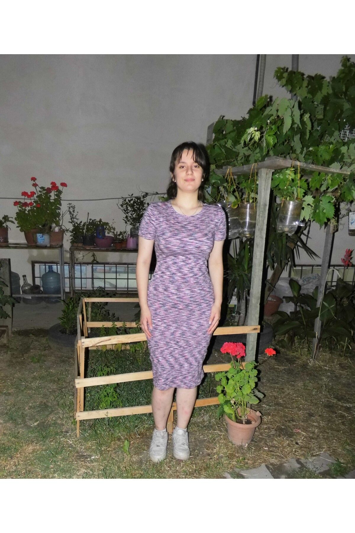 Stitch Shop KOPYA - KAŞKORSE DİZ ALTI ELBİSE KOYU KIRÇIL RENKLİ