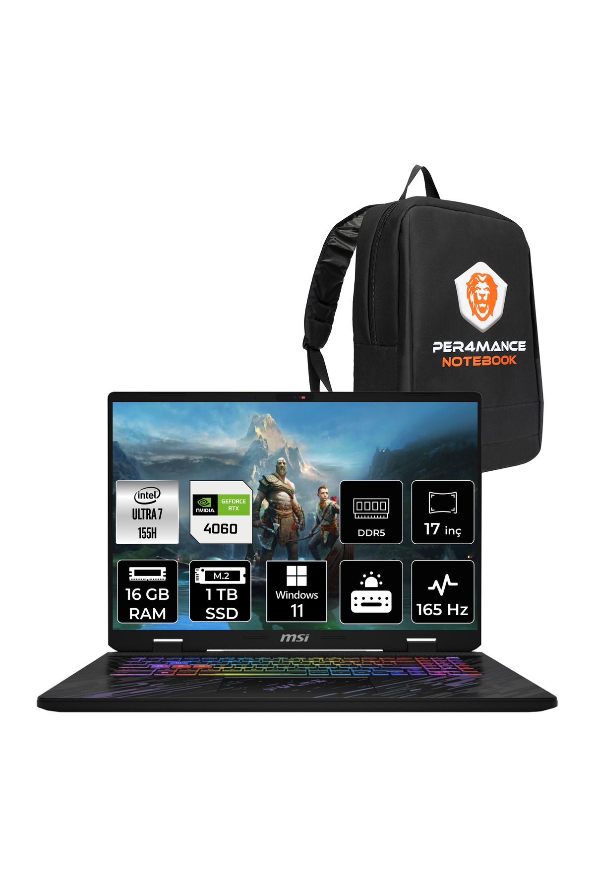 MSI Pulse 17 AI Ultra 7 155H 16GB 1TB SSD RTX4060/8GB 140W 17" WUXGA 165Hz W11H C1VFKG & ÇANTA