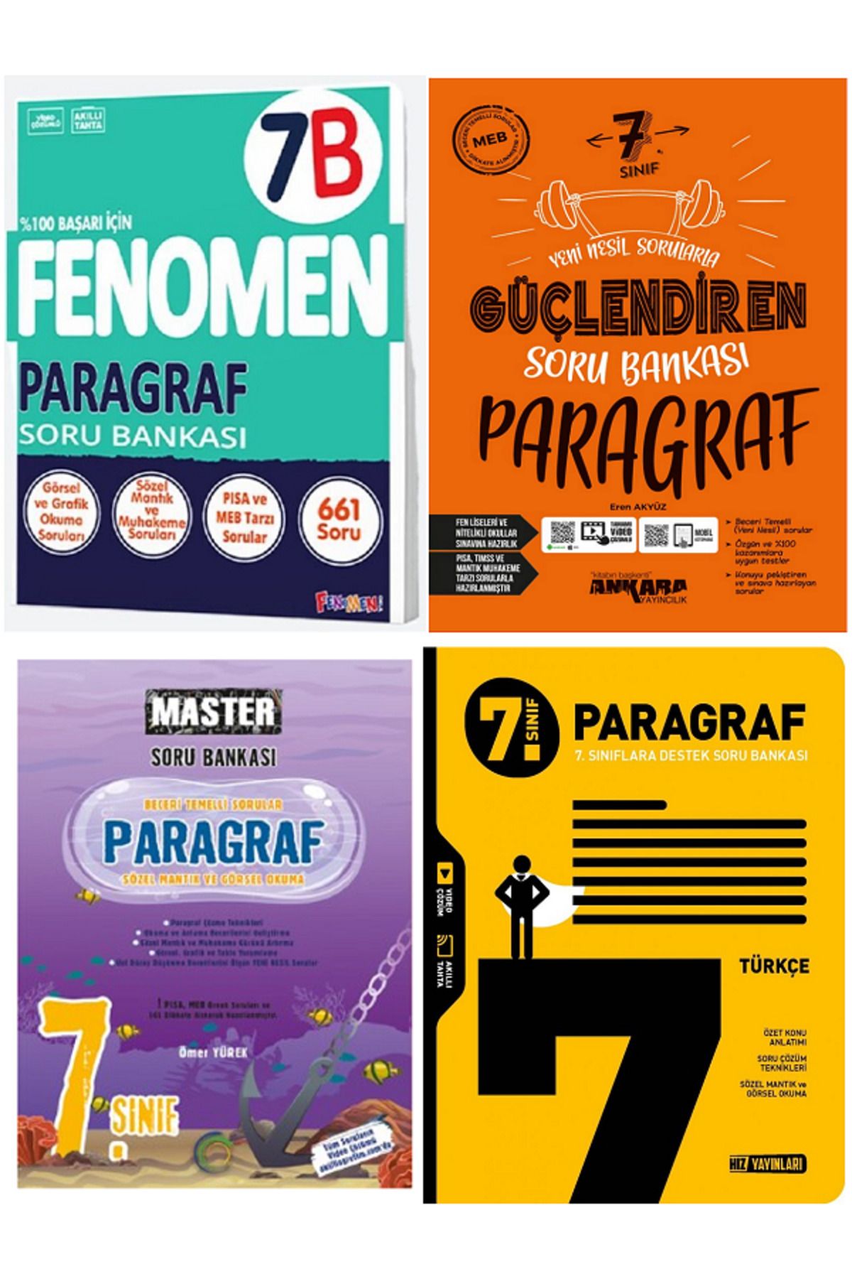 Evrensel İletişim Yayınları 7.Sınıf Fenomen 7B Paragraf Soru Bankaları + Ankara Güçlendiren + Okyanus Master + Hız / 4 KİTAP