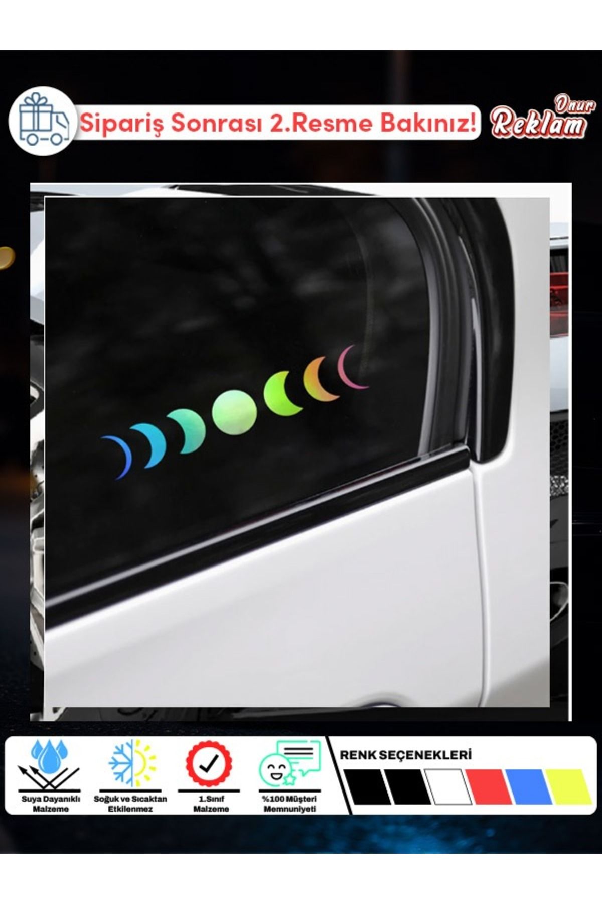 Onur Reklam Moon Phases Sticker – Ay Evreleri Araç & Yüzey Etiketi (Suya Dayanıklı)