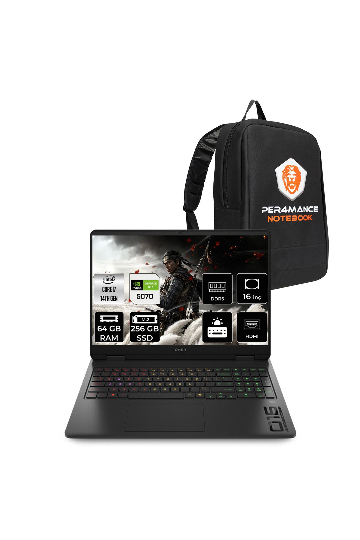 HP OMEN 16 i7 14650HX 64GB RAM 256GB SSD RTX5070/8GB 165Hz 16'' 2K WUXGA FDOS Gaming Laptop & ÇANTA
