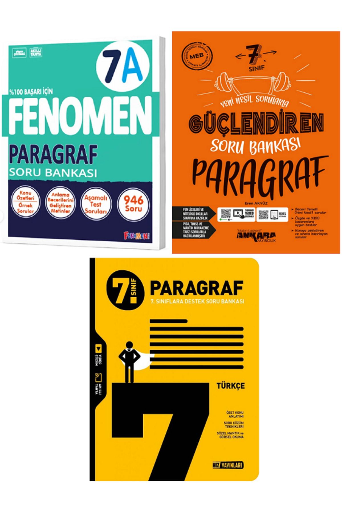 Evrensel İletişim Yayınları 7.Sınıf Fenomen 7A Paragraf Soru Bankaları + Hız Yayınları + Ankara Güçlendiren / 3 KİTAP SET