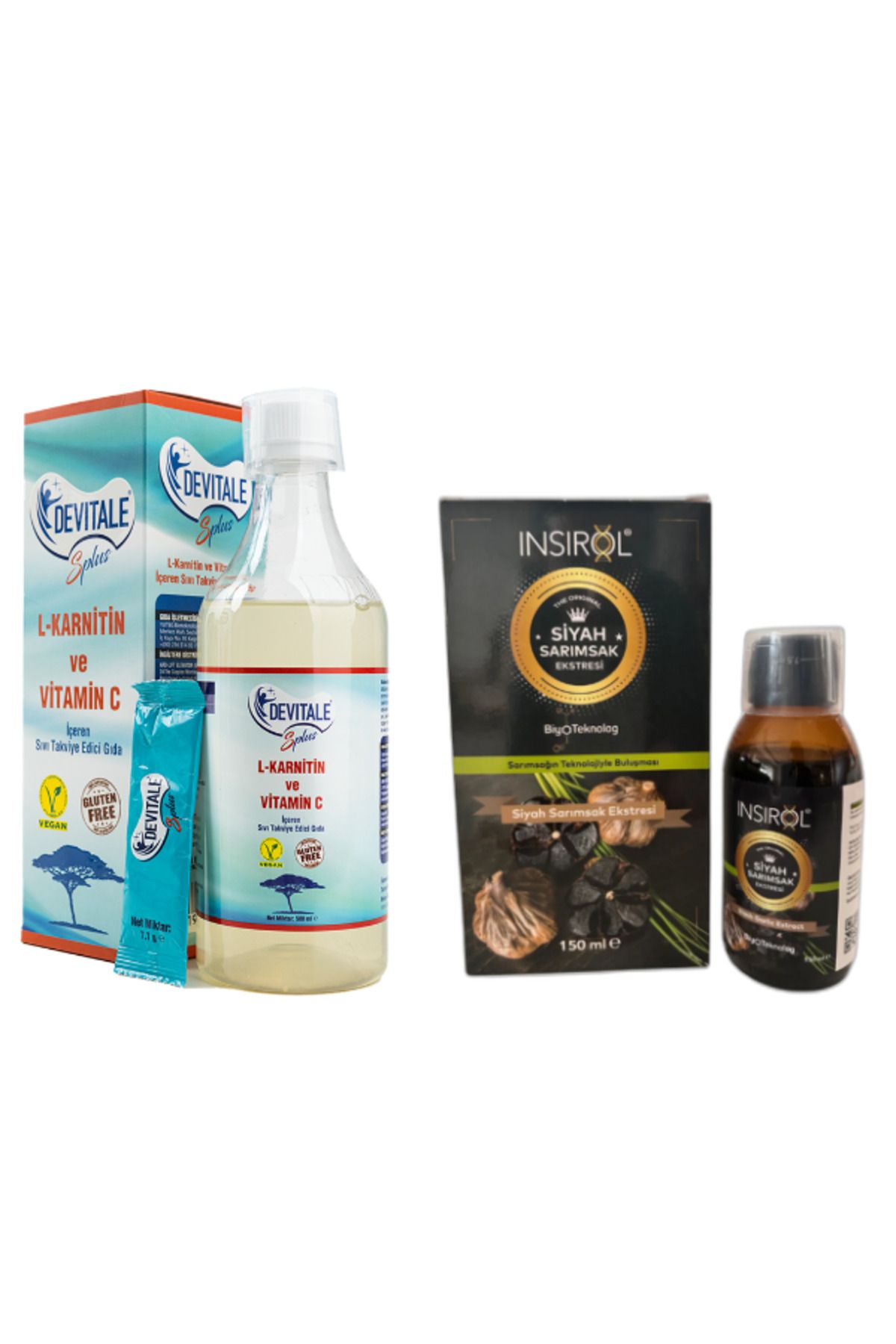 DEVİTALE Devitale Splus 500 ml (L-Karnitin & C Vitamini) + INSIROL Siyah Sarımsak Ekstresi 150 ml