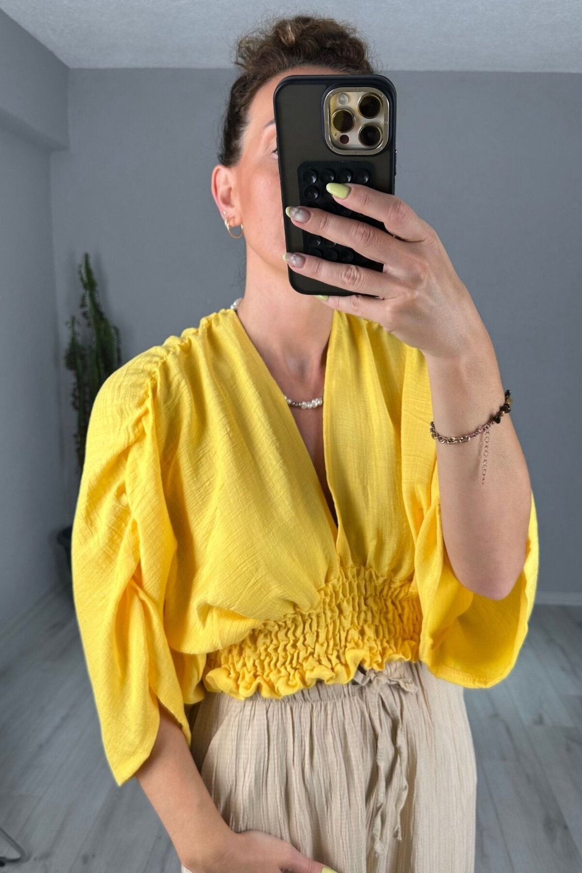 lady special Sırt Detaylı Keten Bluz