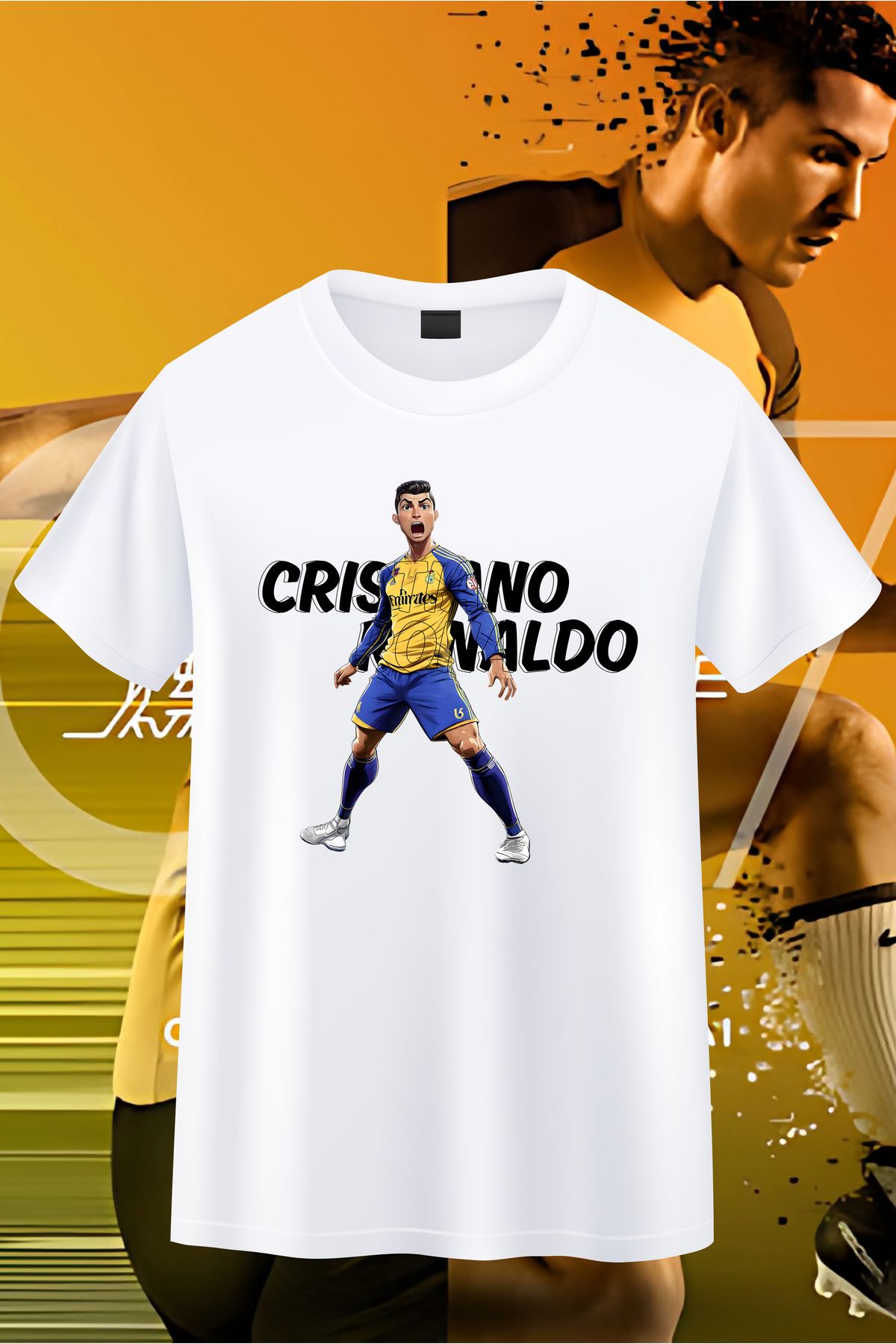 VİZYON İKRA CR7 Ronaldo Karikatür Baskılı Unisex T-shirt/Tişört - TÜM YAŞ GRUPLARI