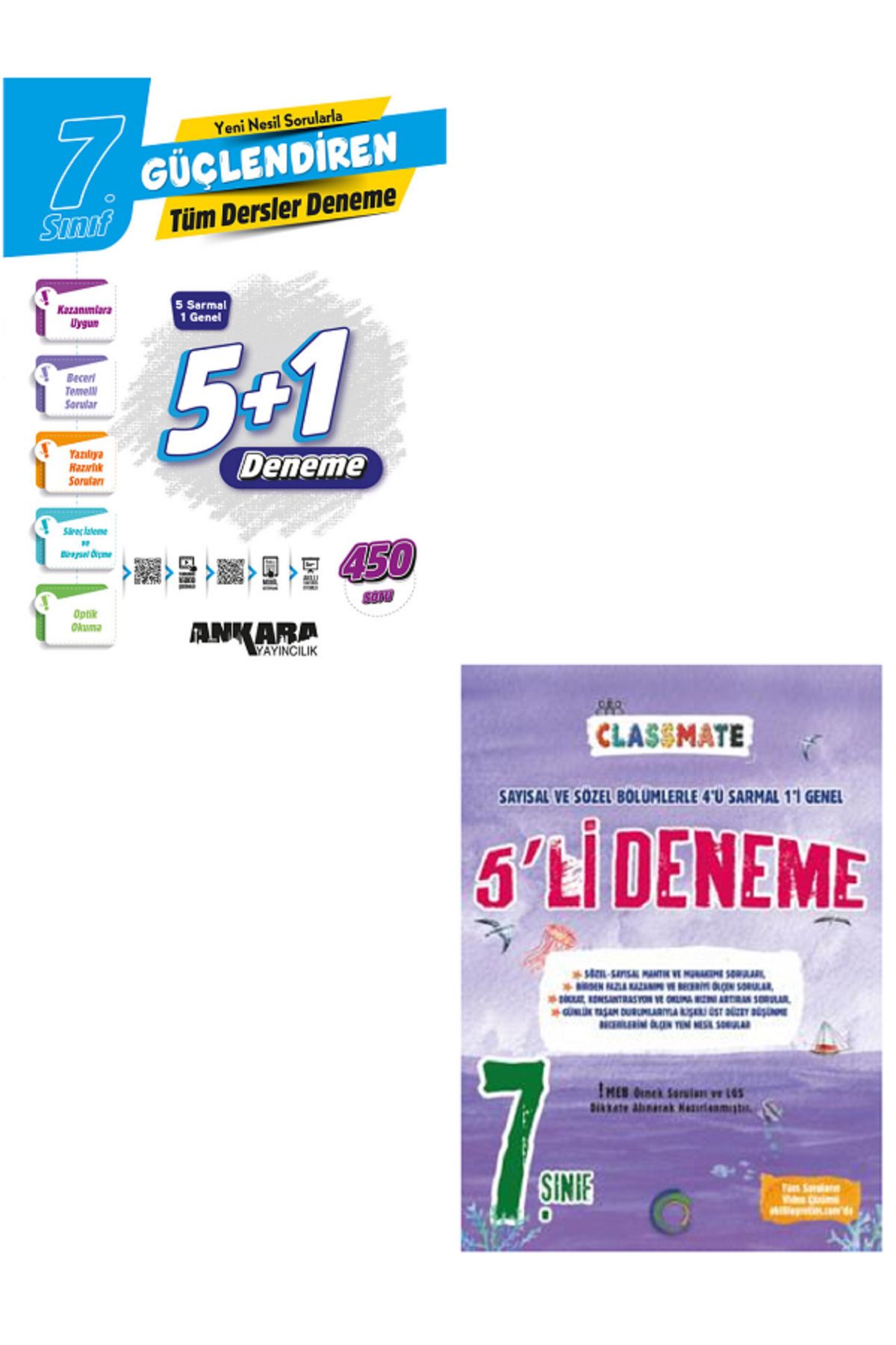 Evrensel İletişim Yayınları 7.Sınıf Ankara Güçlendiren 5+1 Tüm Dersler Deneme + 7.Sınıf Okyanus Classmate 5'Li Deneme / 2 KİTAP