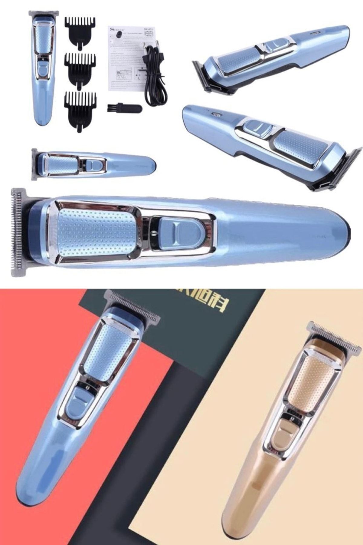 zerzembe Ayarlanabilir Hız Led Saç Kesme Makinesi Şarjlı 3 Başlıklı Taraklı Unisex Lazer Ve Epilasyon Öncesi