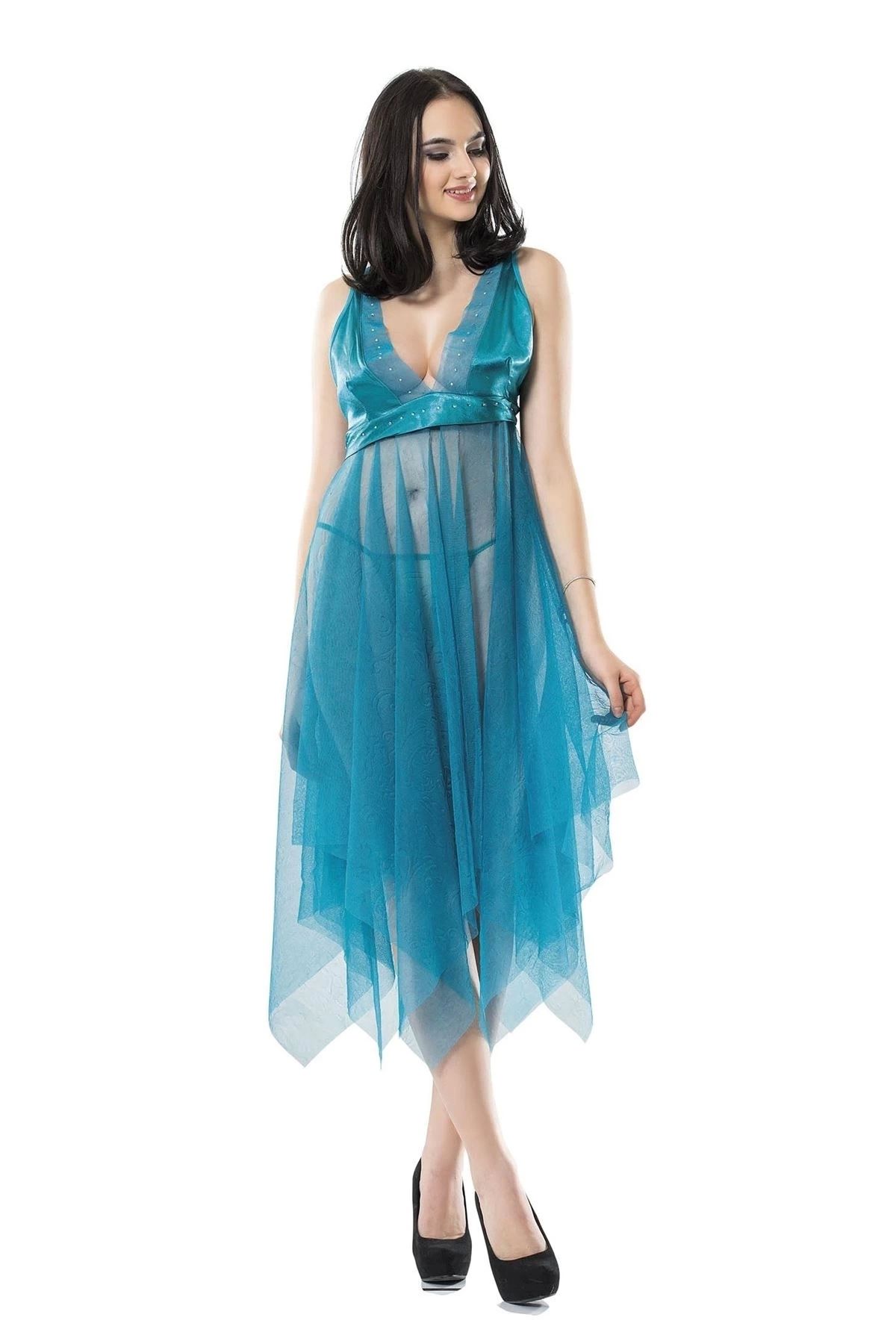 shop Turkuaz Tül Gecelik - 637b