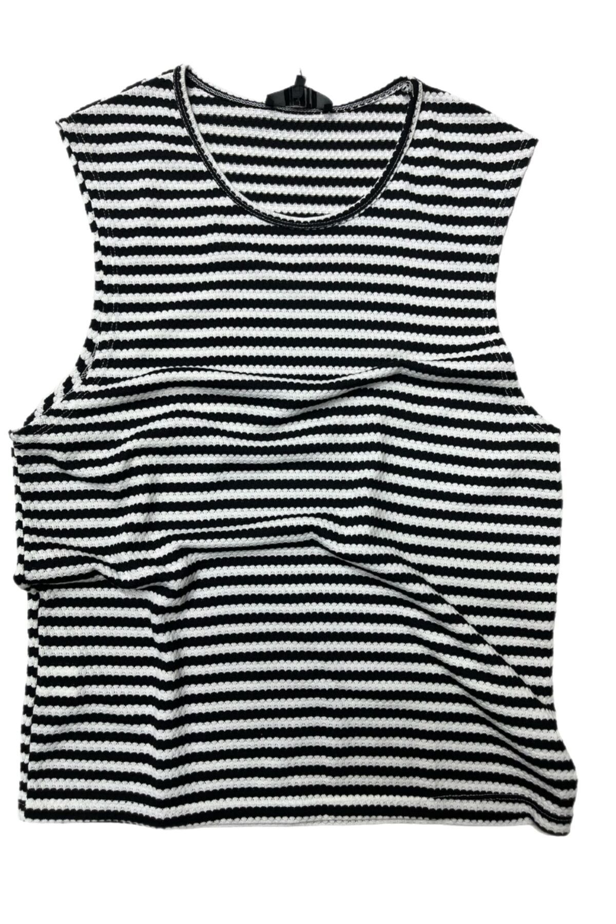 BY FAS MAN Erkek Siyah-Beyaz Çizgili Triko Atlet – %100 Pamuk – Oversize