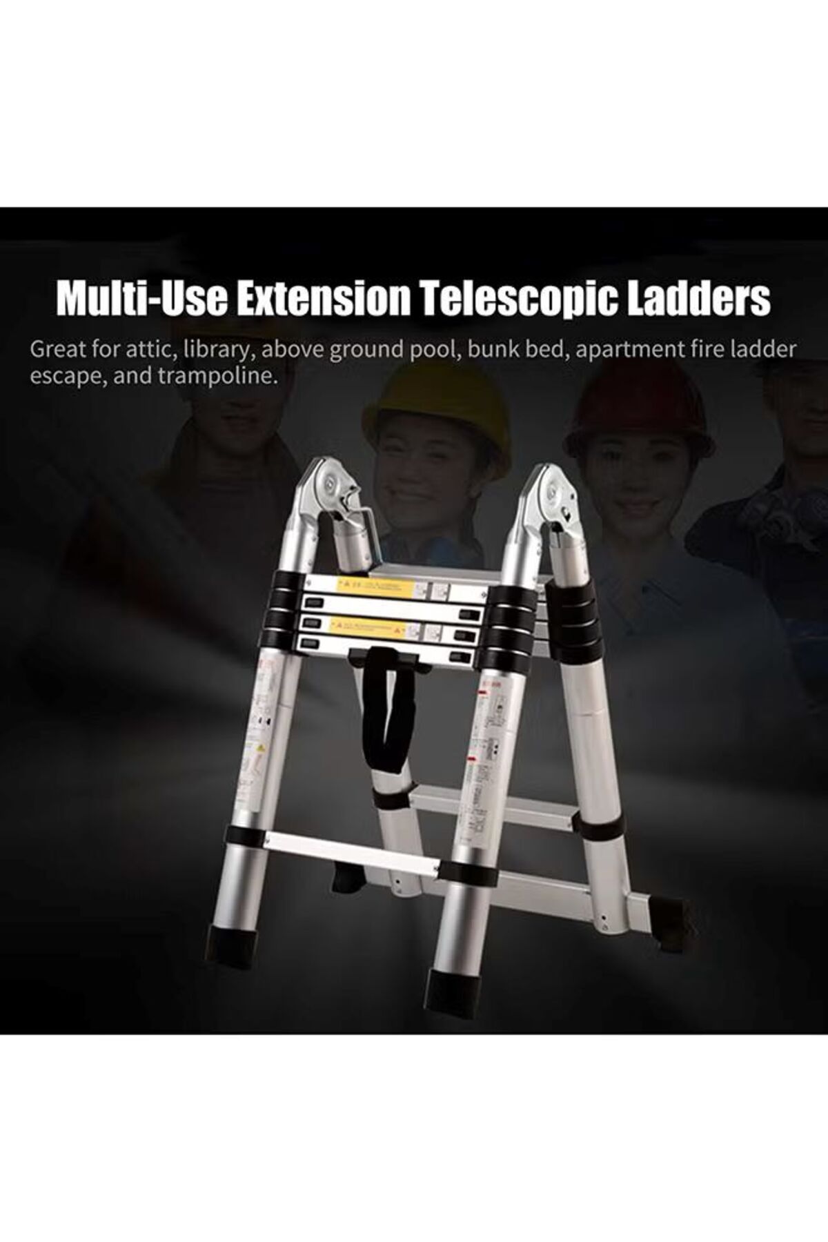 Generic-3.8m Multi-purpose Extendable Double-Sided Telescopic Ladder Silver 3