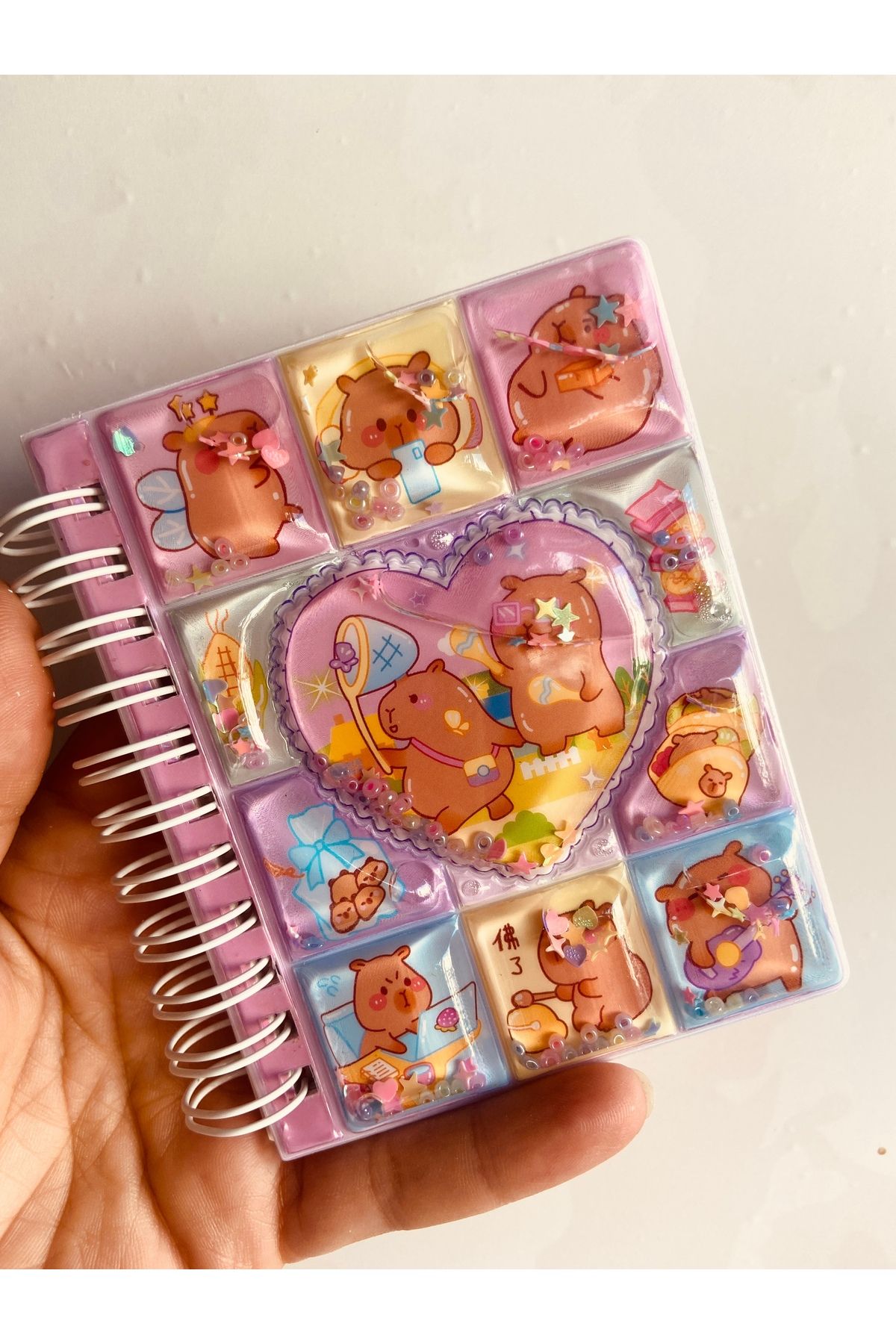 synshop Capybara Kapibara 3d Sulu Simli Boncuklu Kapak Hologram Stickerlı Not Defteri Spiralli