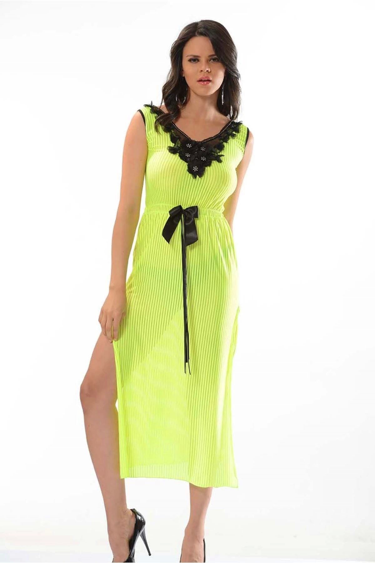 shop Limon Sarısı Dantel Gecelik - 213