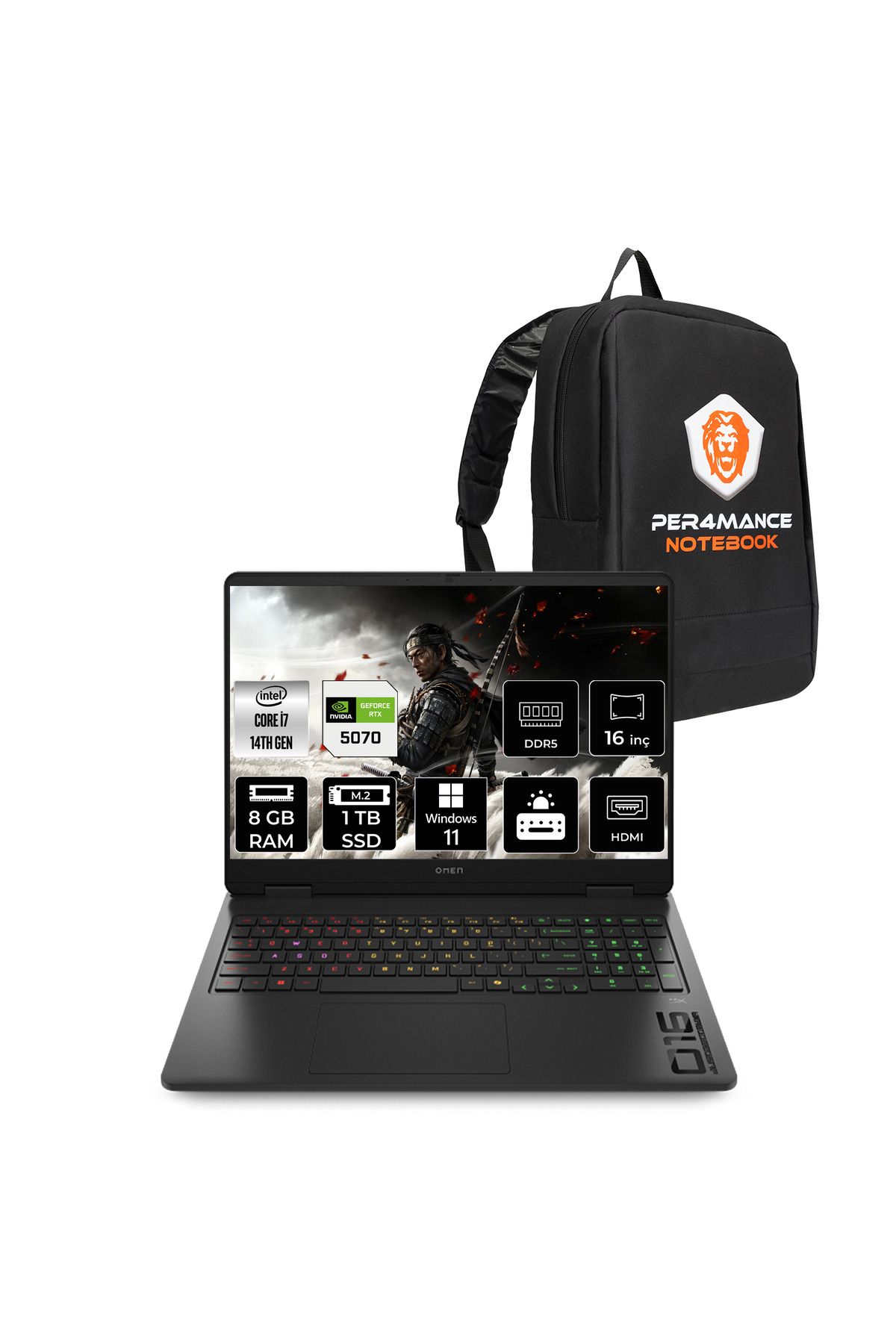 HP OMEN 16 i7 14650HX 8GB RAM 1TB SSD RTX5070/8GB 165Hz 16'' 2K WUXGA W11H Gaming Laptop & ÇANTA