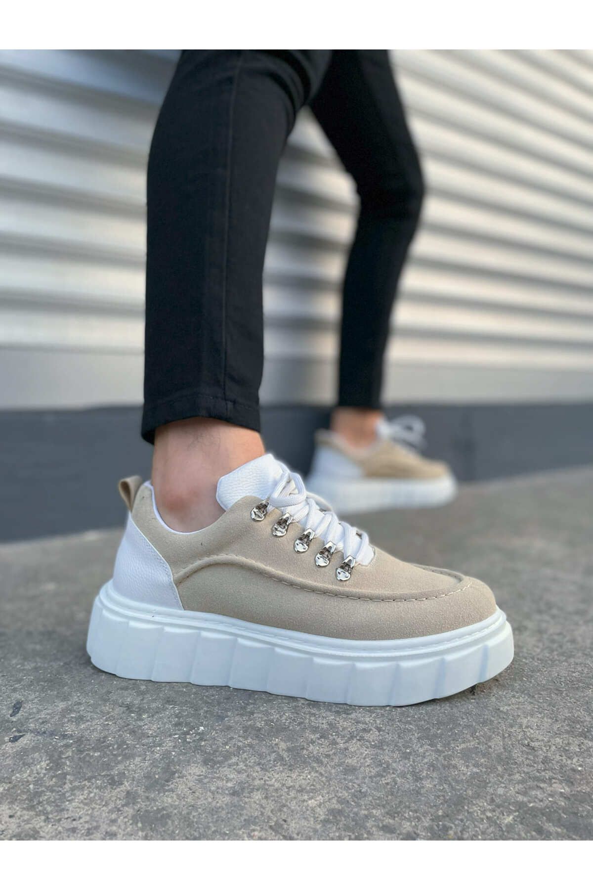 Zerenyus JY010 Premium Cloud Kalın Taban Erkek Sneaker - Krem Süet