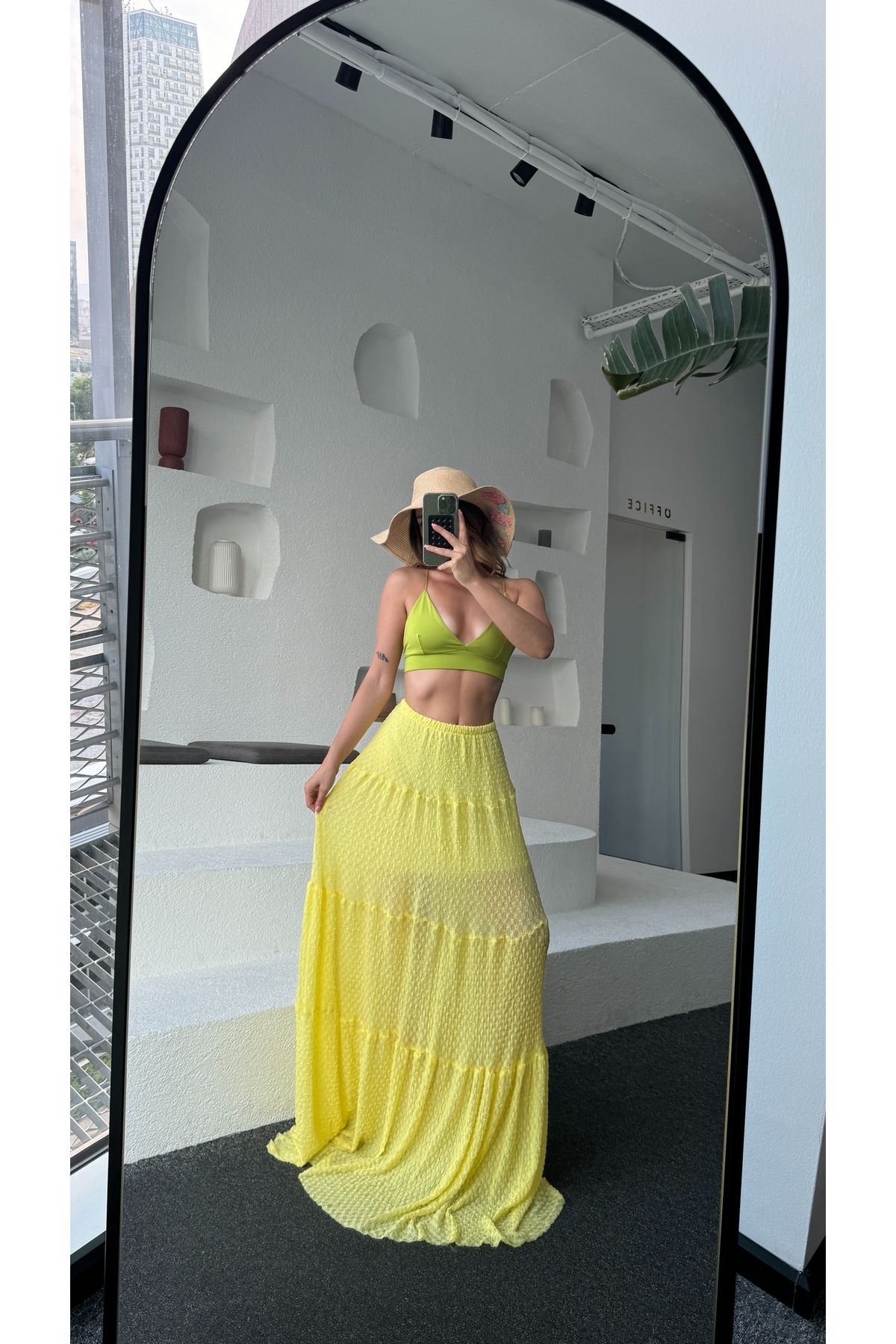 HW Hills Woman Kadın Sarı Renk astarlı beachwear uzun etek