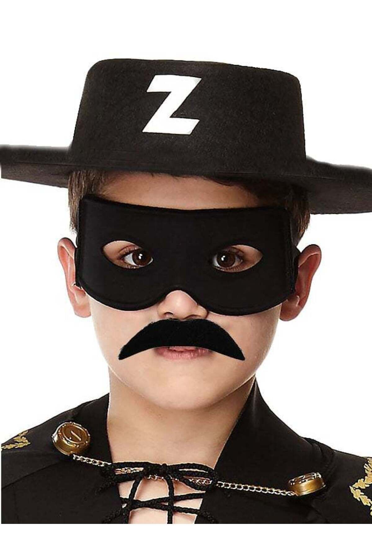 Emperium Siyah Renk Zorro Şapkası Zorro Maskesi ve Zorro Bıyık Çocuk Boy
