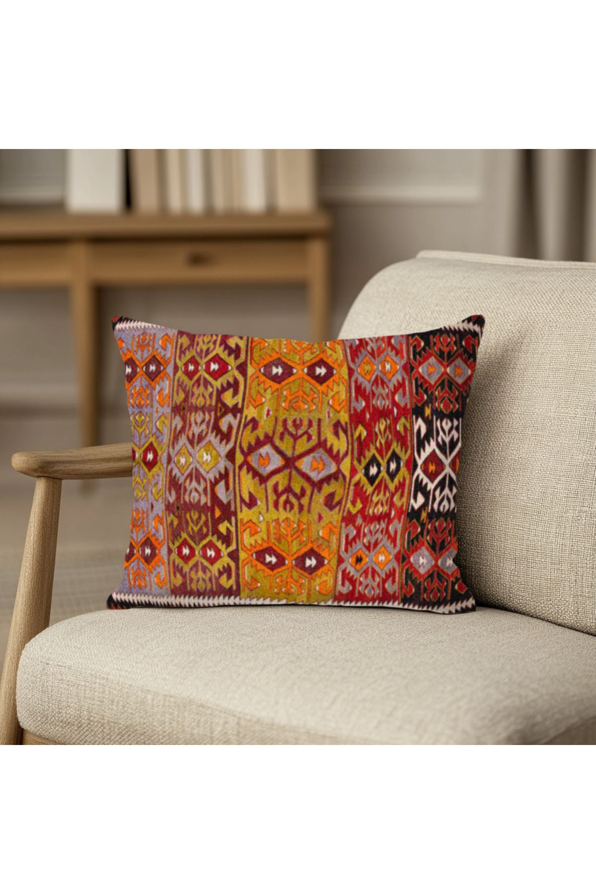 TURKISHRUG KINGDOM Kilim Motifli Kırlent – Canlı Renkli ve Dayanıklı Kumaş