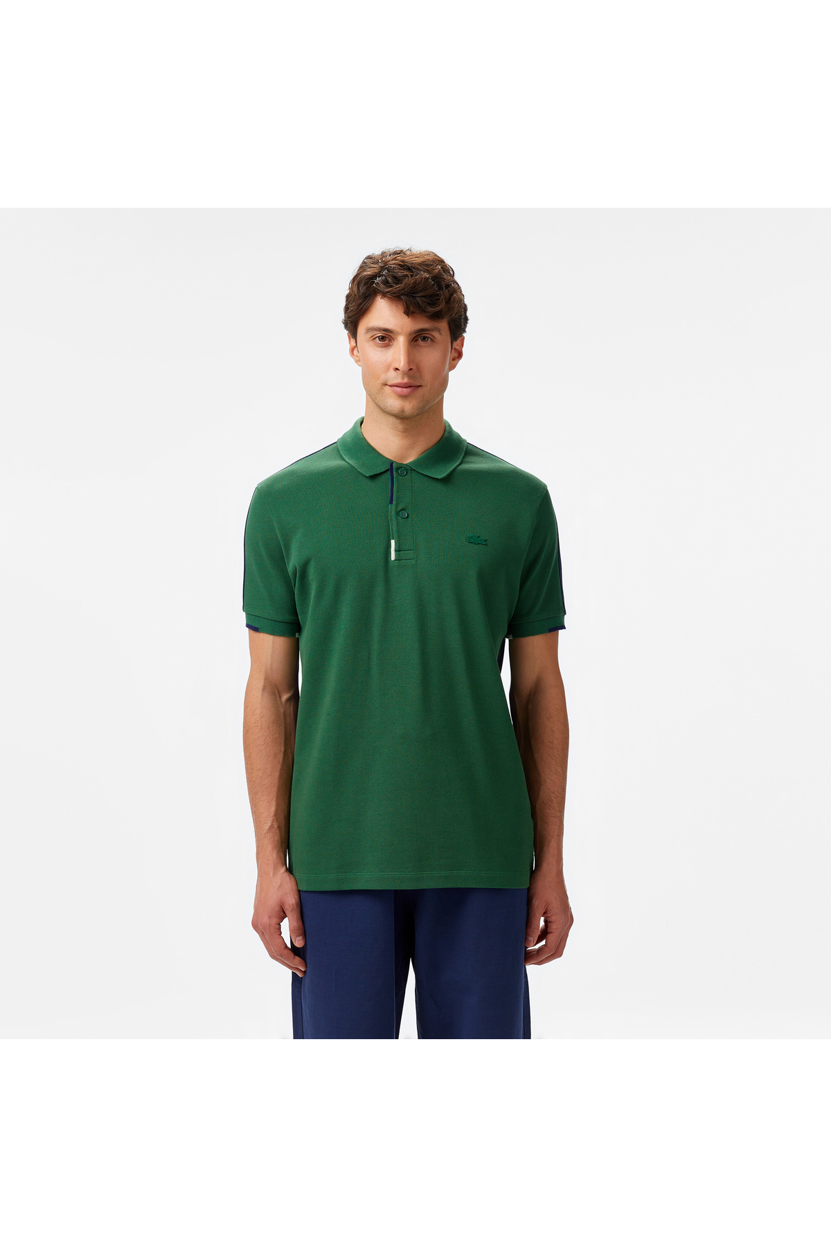 Erkek Regular Fit Renk Bloklu Yeşil Polo