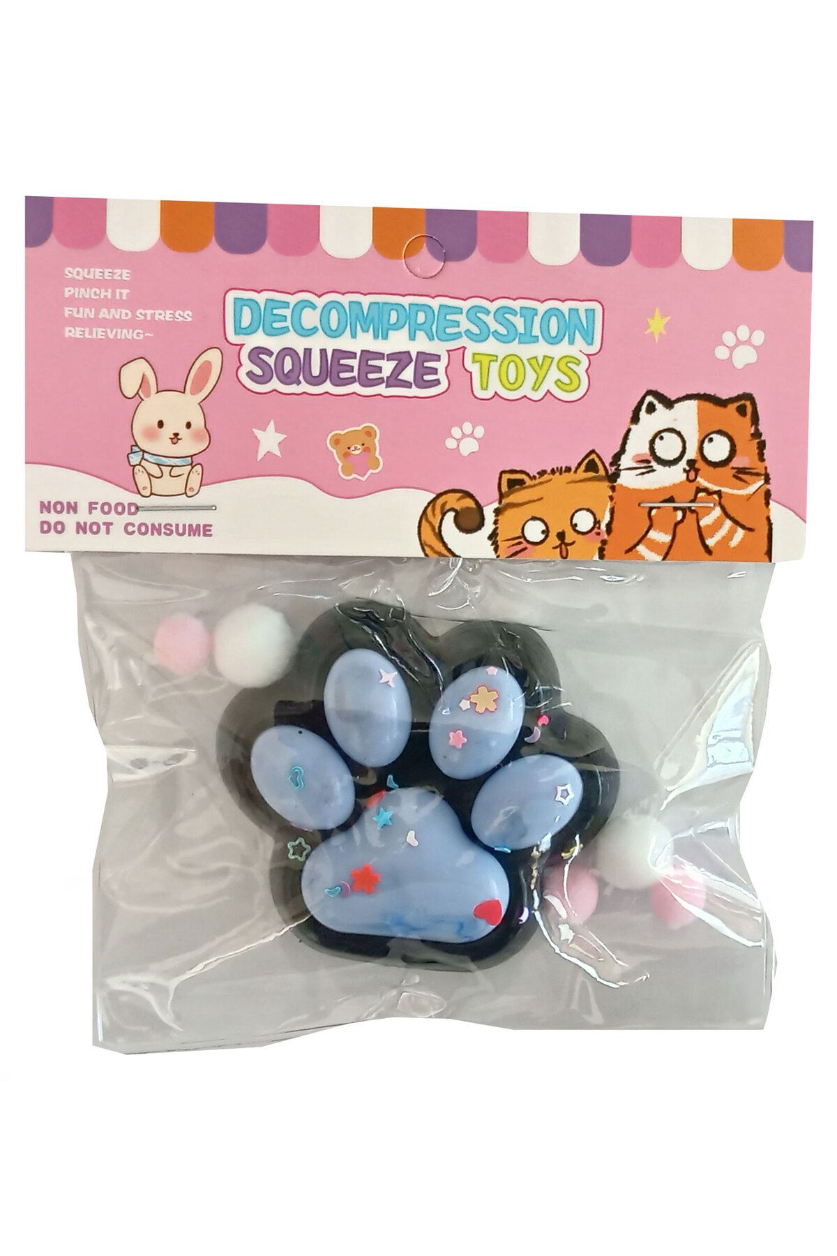 CT-TOYS Siyah Mavi Renk Yapışan Sukuşi Mojmoj Büyük Boy Kedi Patisi Squishy Aksesaurlı