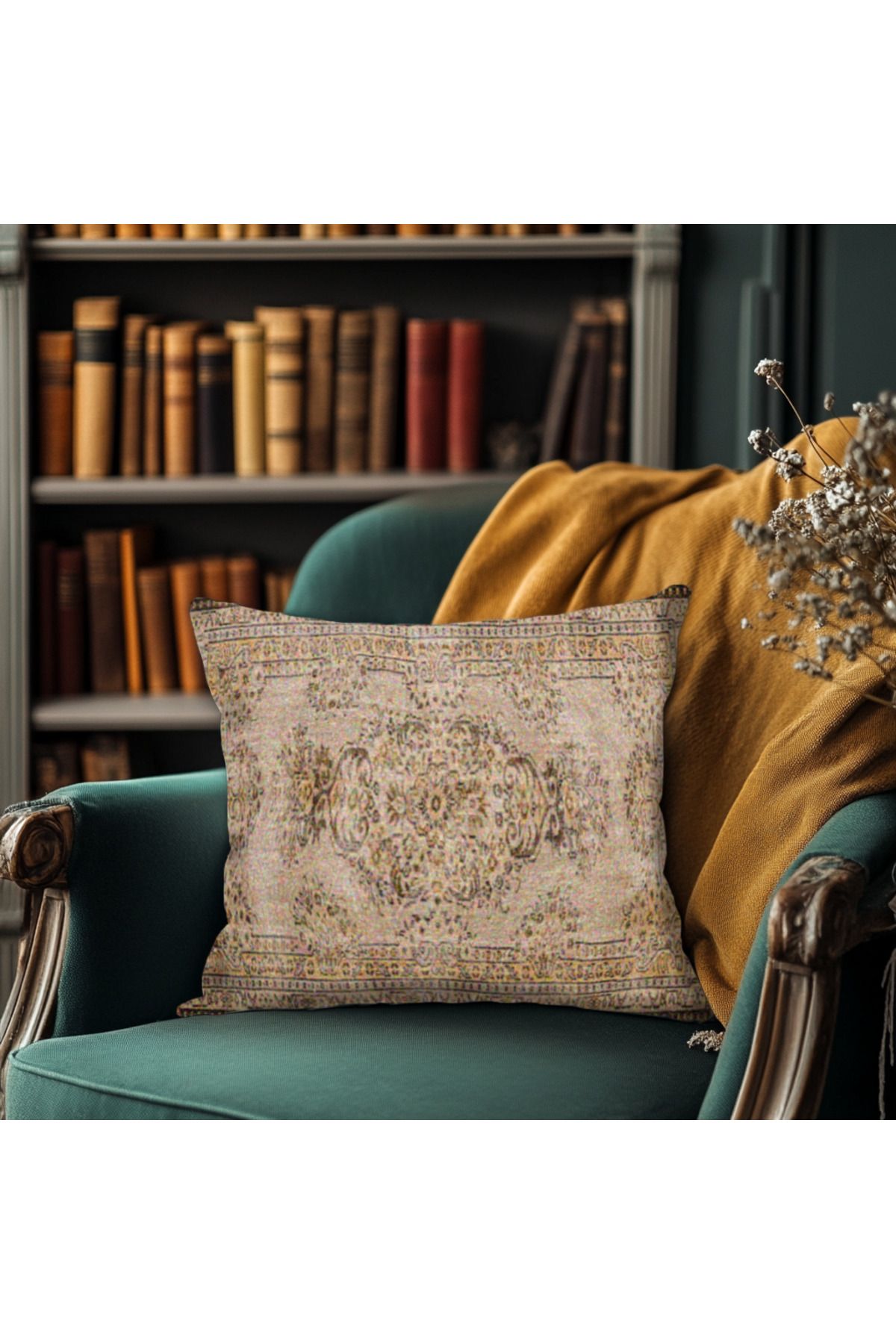 TURKISHRUG KINGDOM Bej Etnik Desenli Motif Kilim Baskı Kırlent Kılıfı
