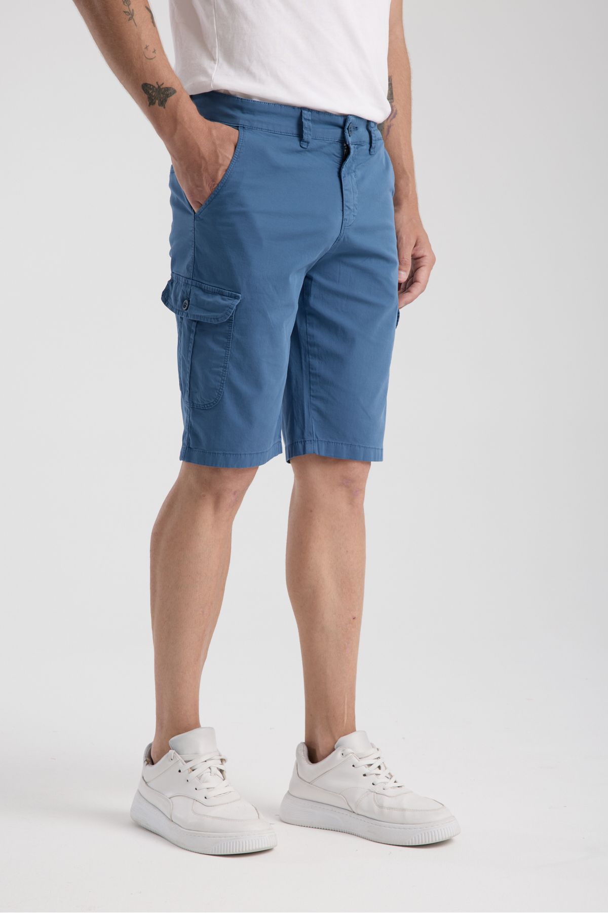 muzzo jeans Kargo Cepli Mavi Chino Şort