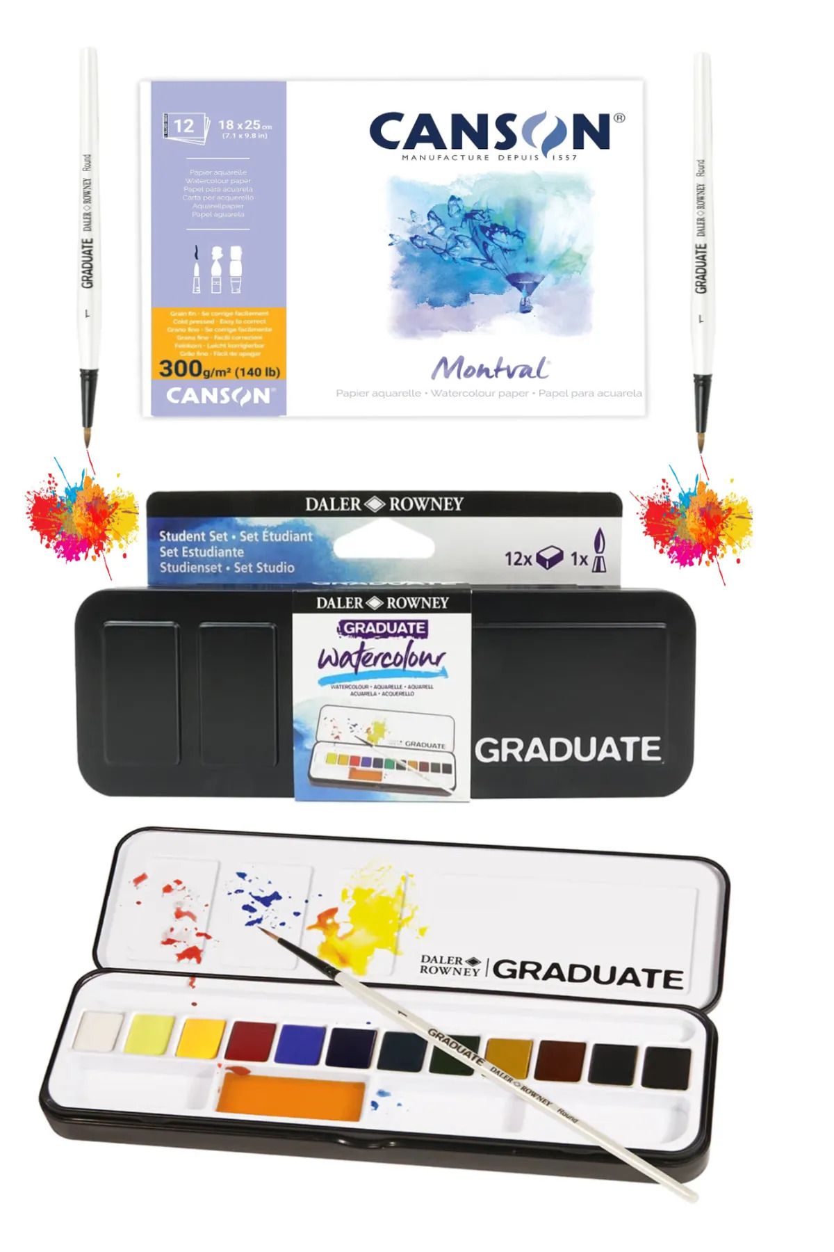 arttone Canson Montval Suluboya Defteri (18x25cm) 300gr Daler Rowney Graduate Suluboya Boyama Set