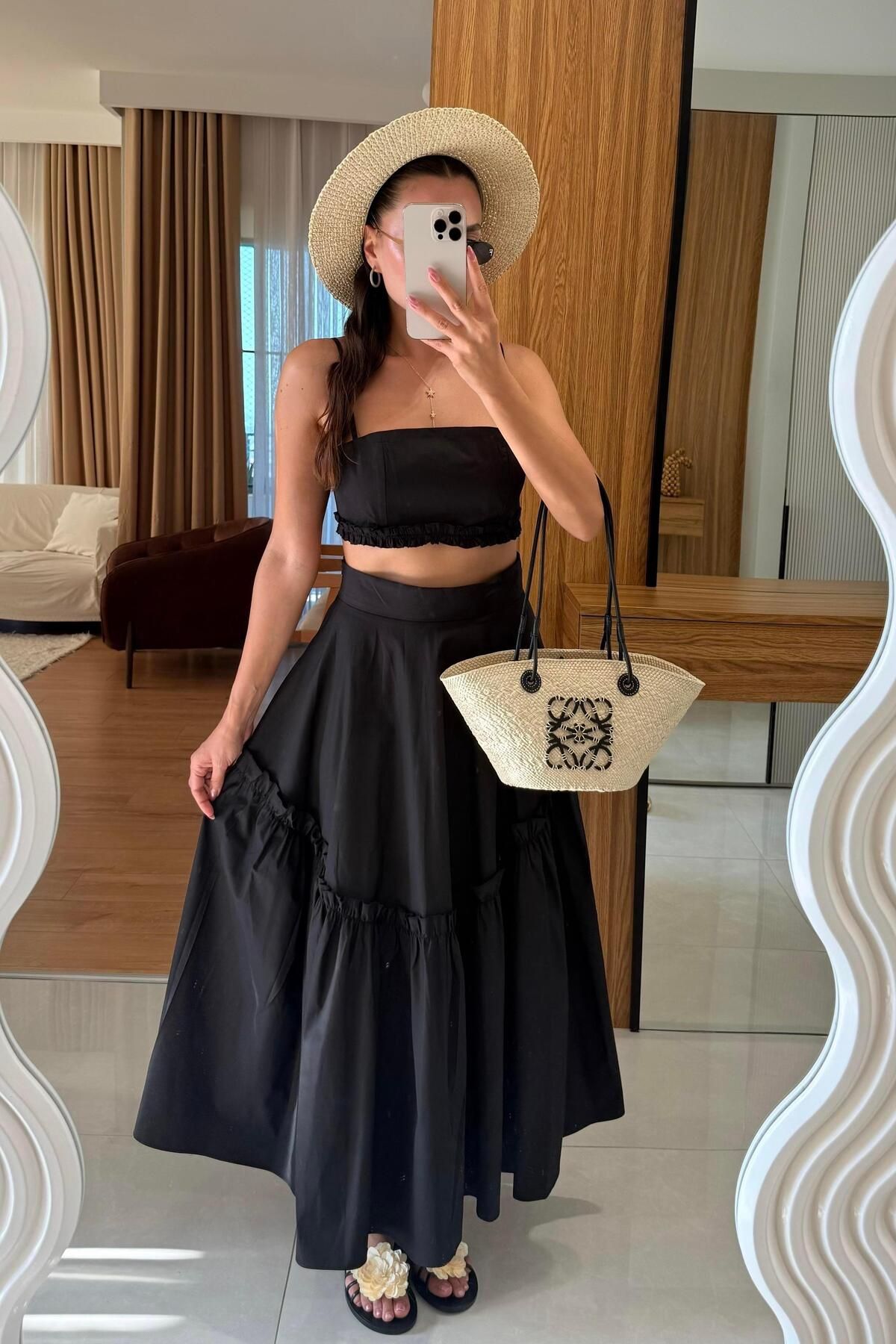 Gizem Ecemiş Bailey Siyah Çan Etekli İkili Takım