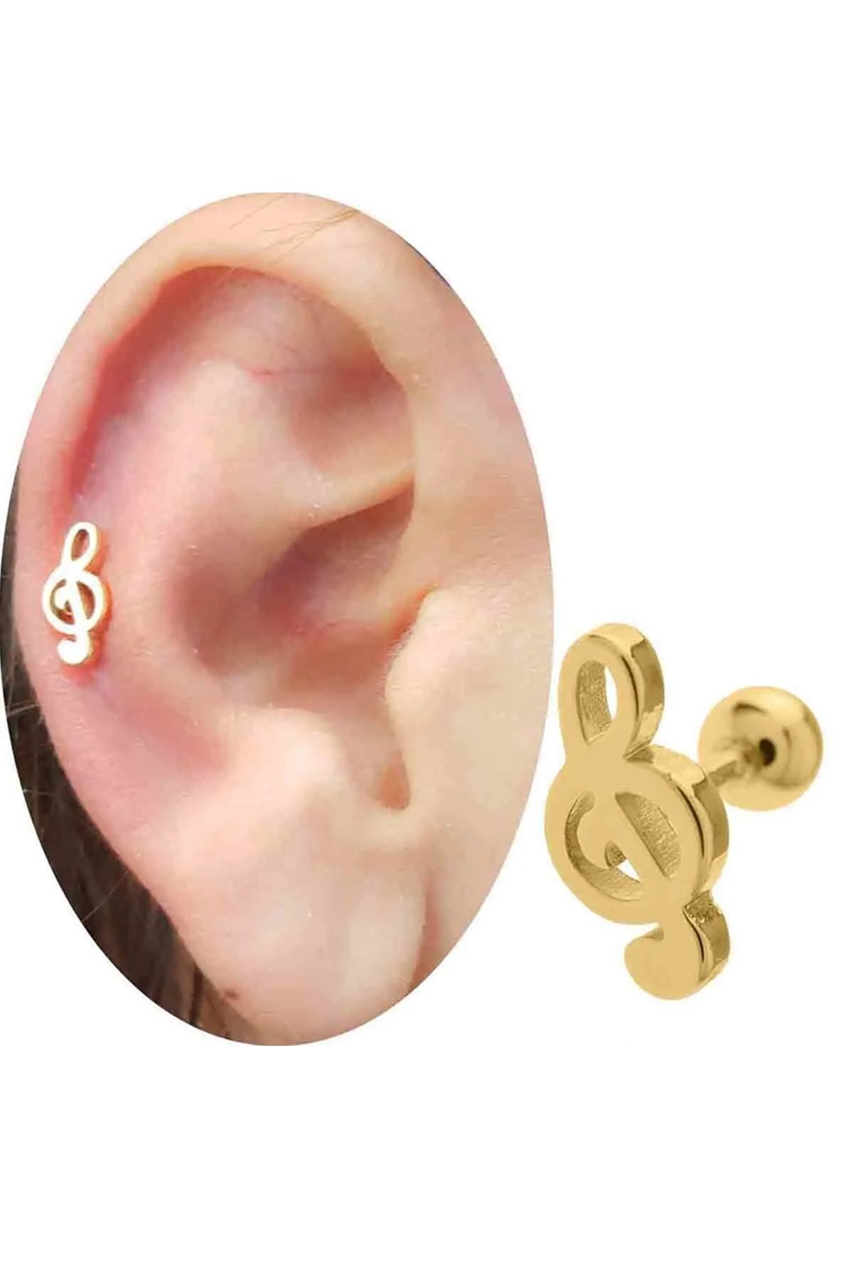 Cadının Dükkanı Çelik Sol Anahtarı Gold Tragus Helix Kıkırdak Piercing