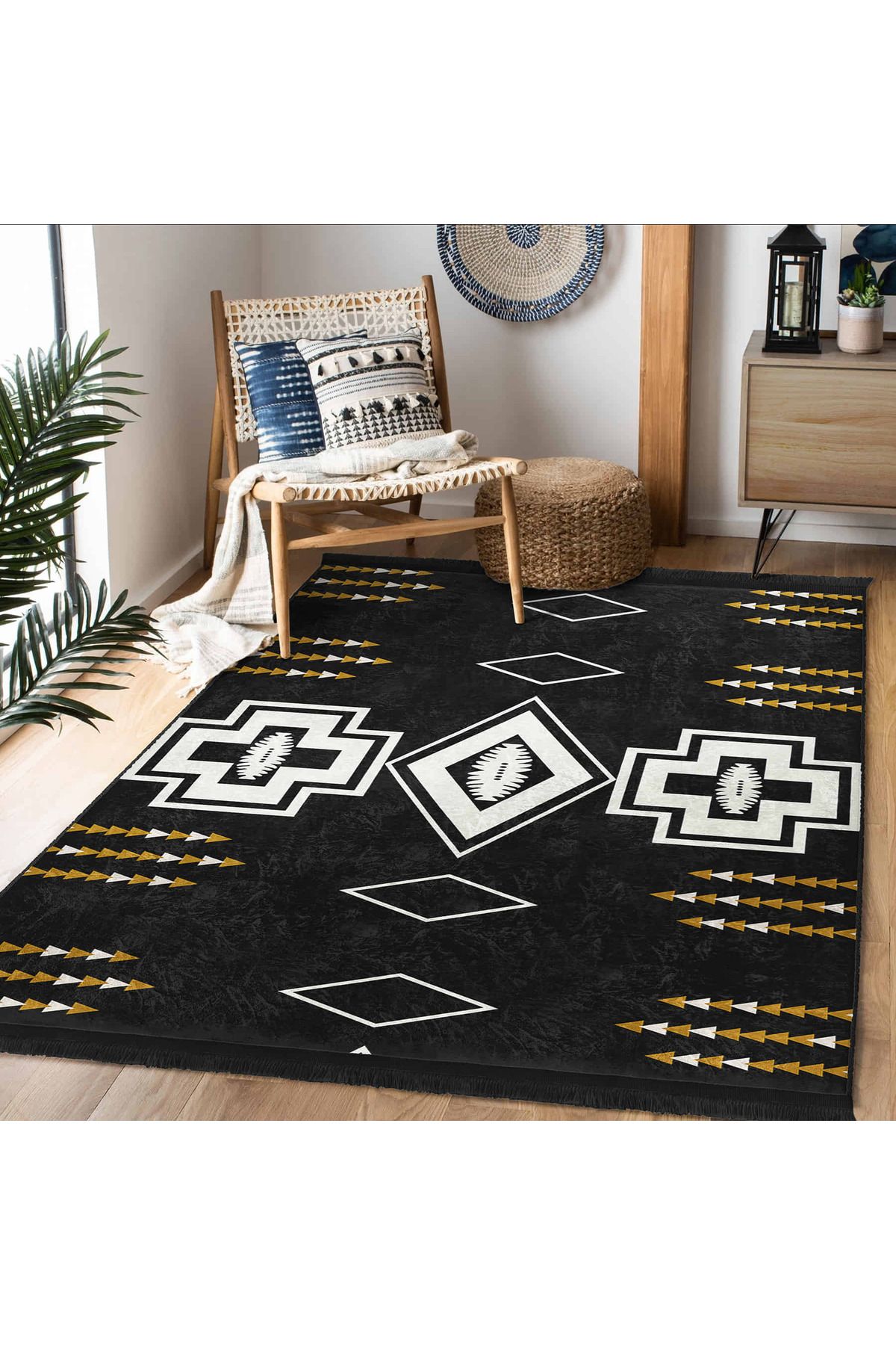 Realhomes Modern Geometrik Desenli Yıkanabilir Kaymaz Taban Dikdörtgen Mutfak Halısı