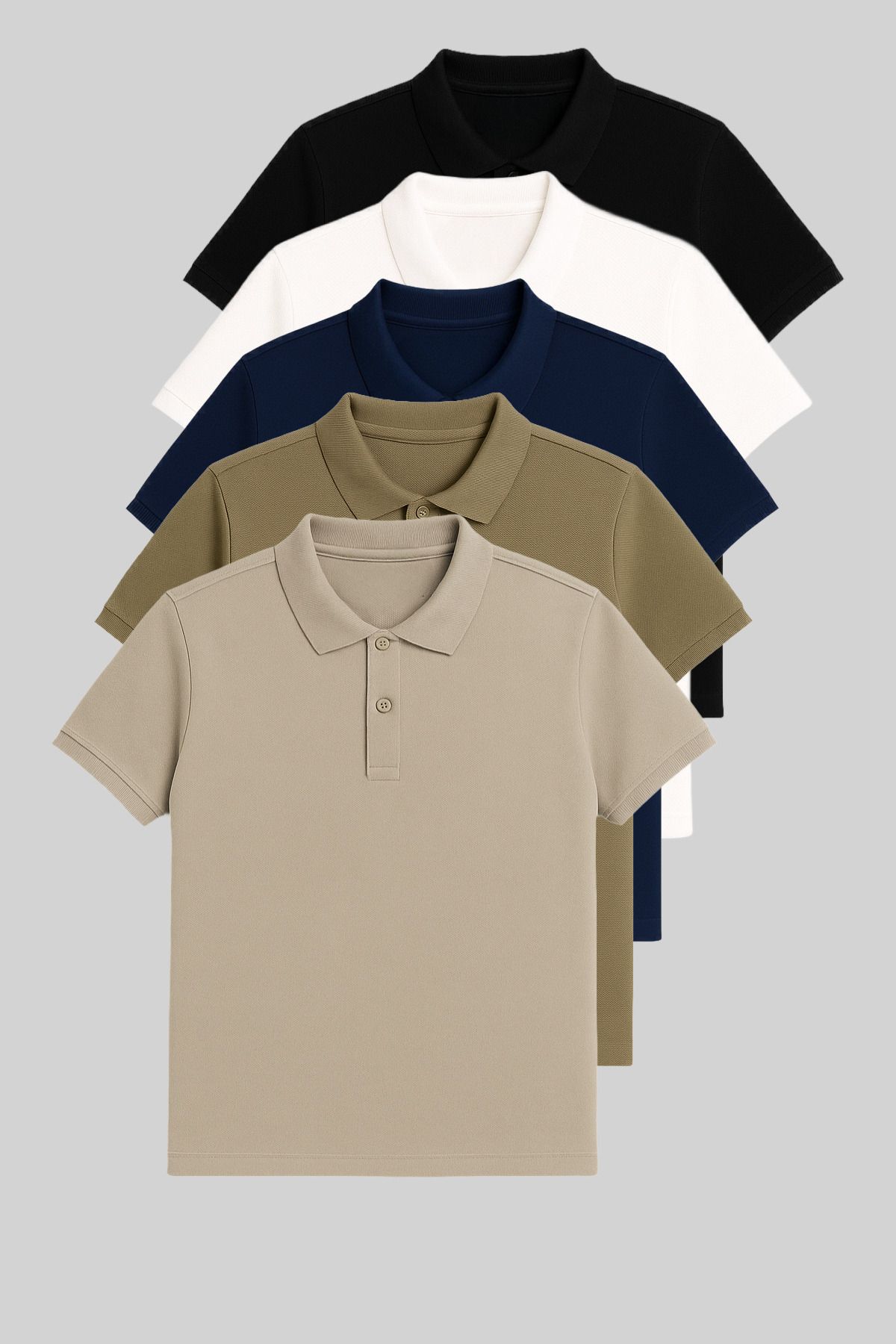 MAXIMILLIAN Erkek 5'Li %100 Pamuk Polo Yaka T-shirt Siyah-Beyaz-Lacivert-Haki-Gri