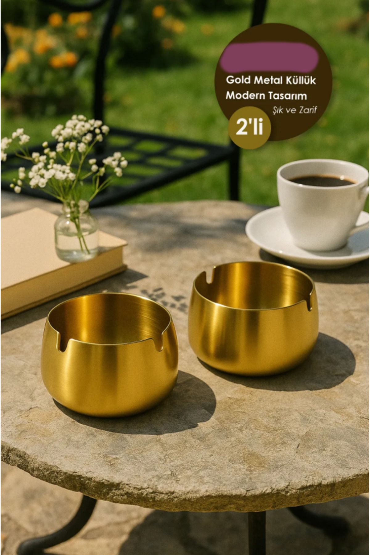 AYGÖREN HOME 2 ADET Gold Metal Küllük Modern Tasarım Şık ve Zarif Küllük Gold Kül Tablası