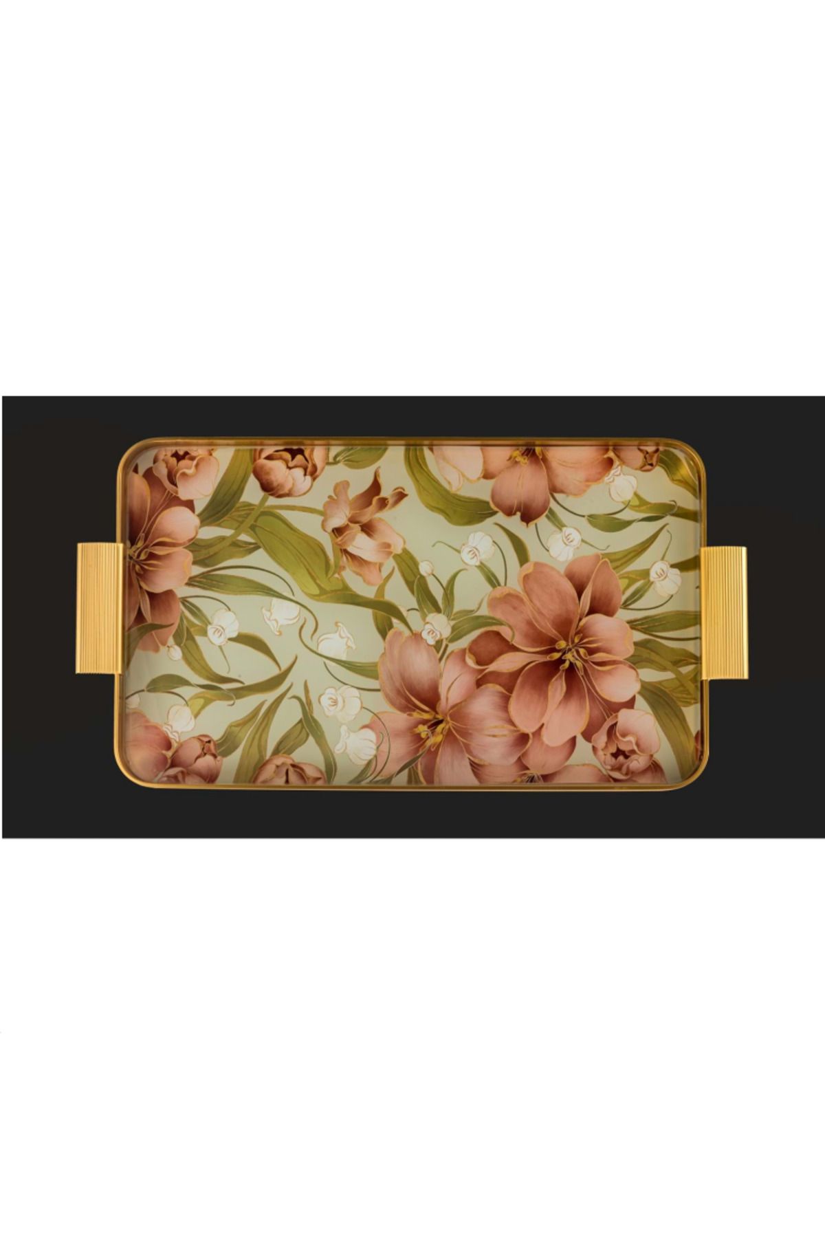 AROW Tepsi Metal Cam Desenli Yeşil Pembe 24X40 Cm Gld TR-1209