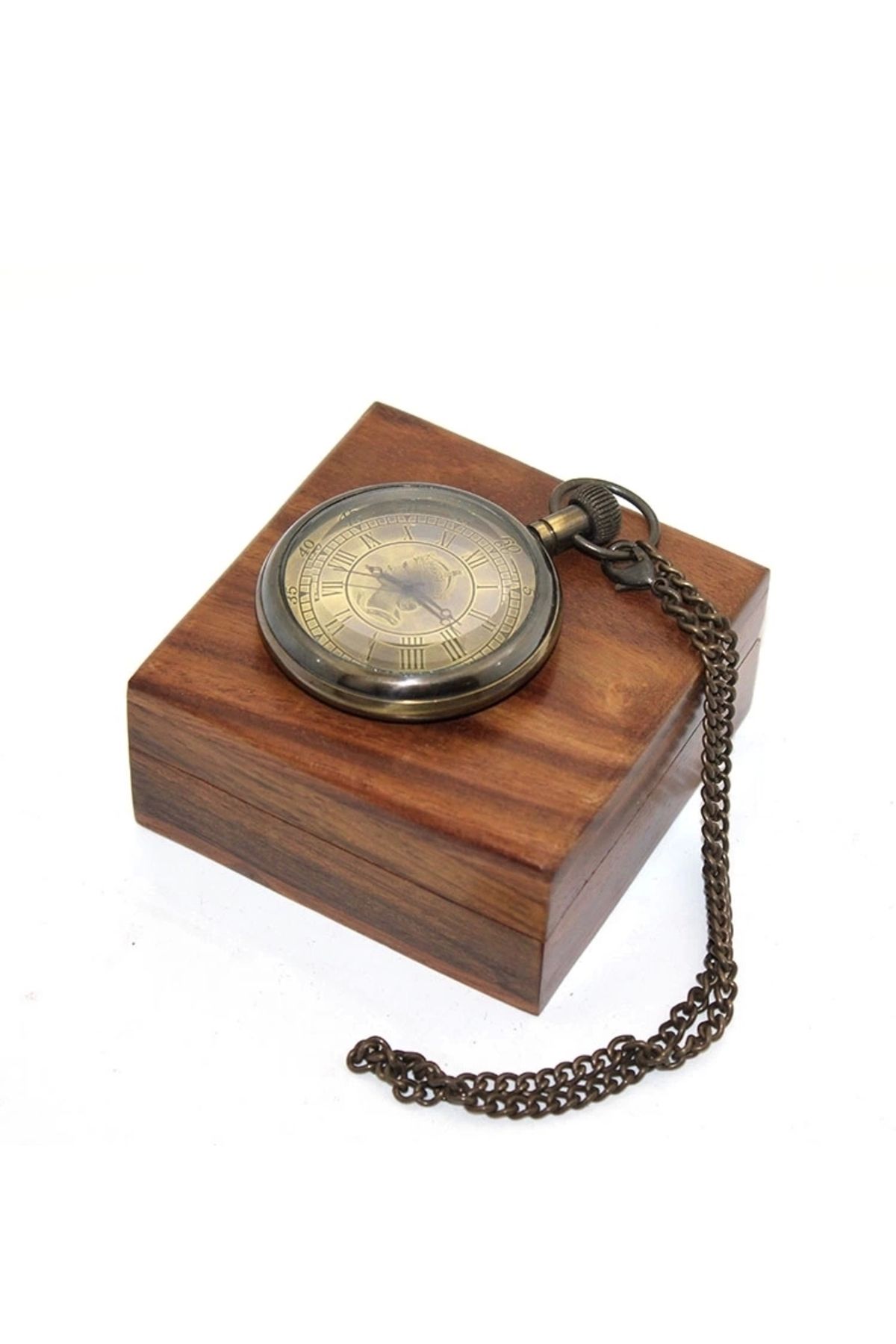 shop Ahşap Kutulu Pirinç Köstekli Saat 16154