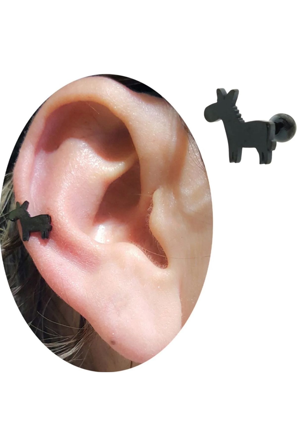 Cadının Dükkanı Çelik Eşek Siyah Tragus Helix Kıkırdak Piercing