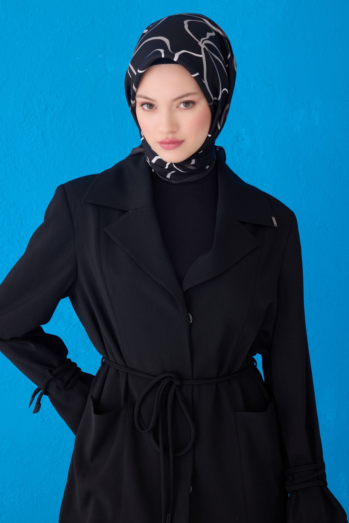 Belli Twill İpek Eşarp 4113D Çizgili Desen Siyah-Beyaz-57