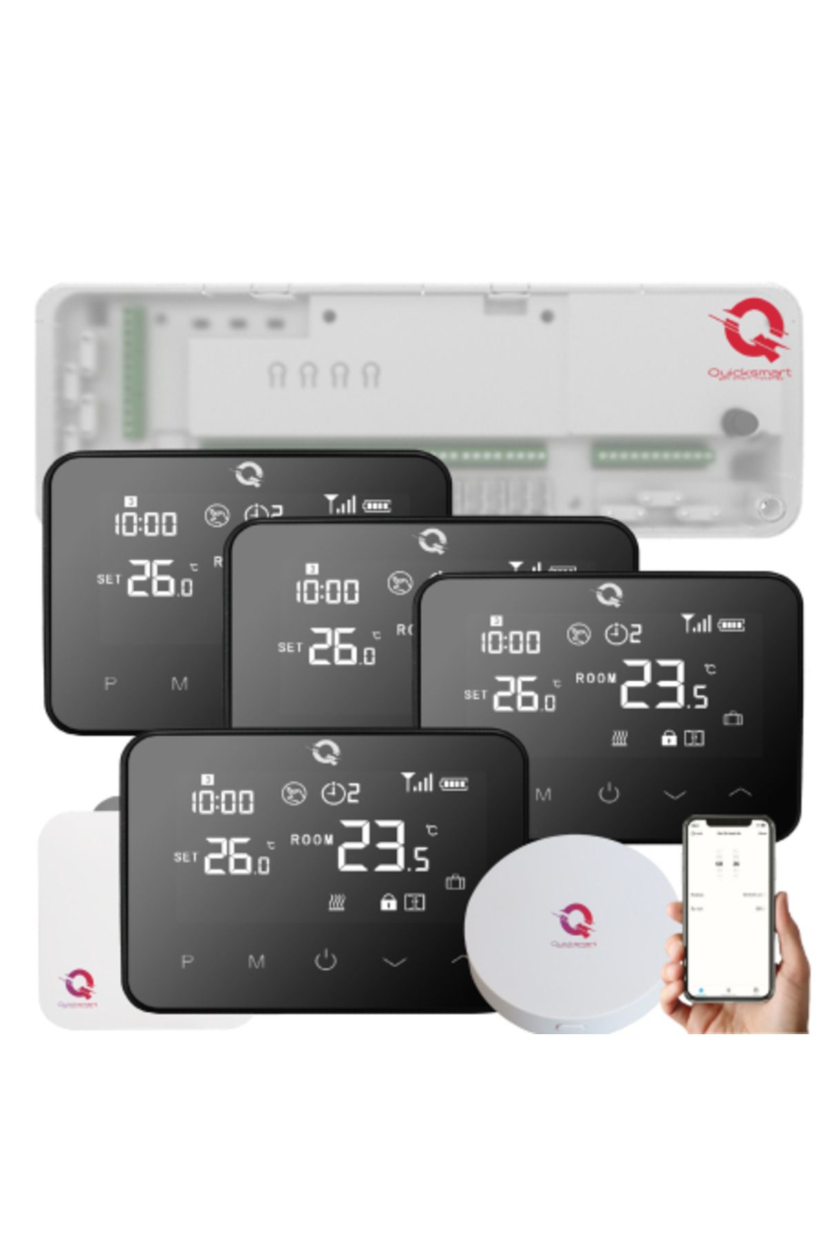 Quicksmart-Kit automatizare încălzire prin pardoseală wireless Q20, controler 8 zone, 4 termostate Q20, hub Gateway, S 1