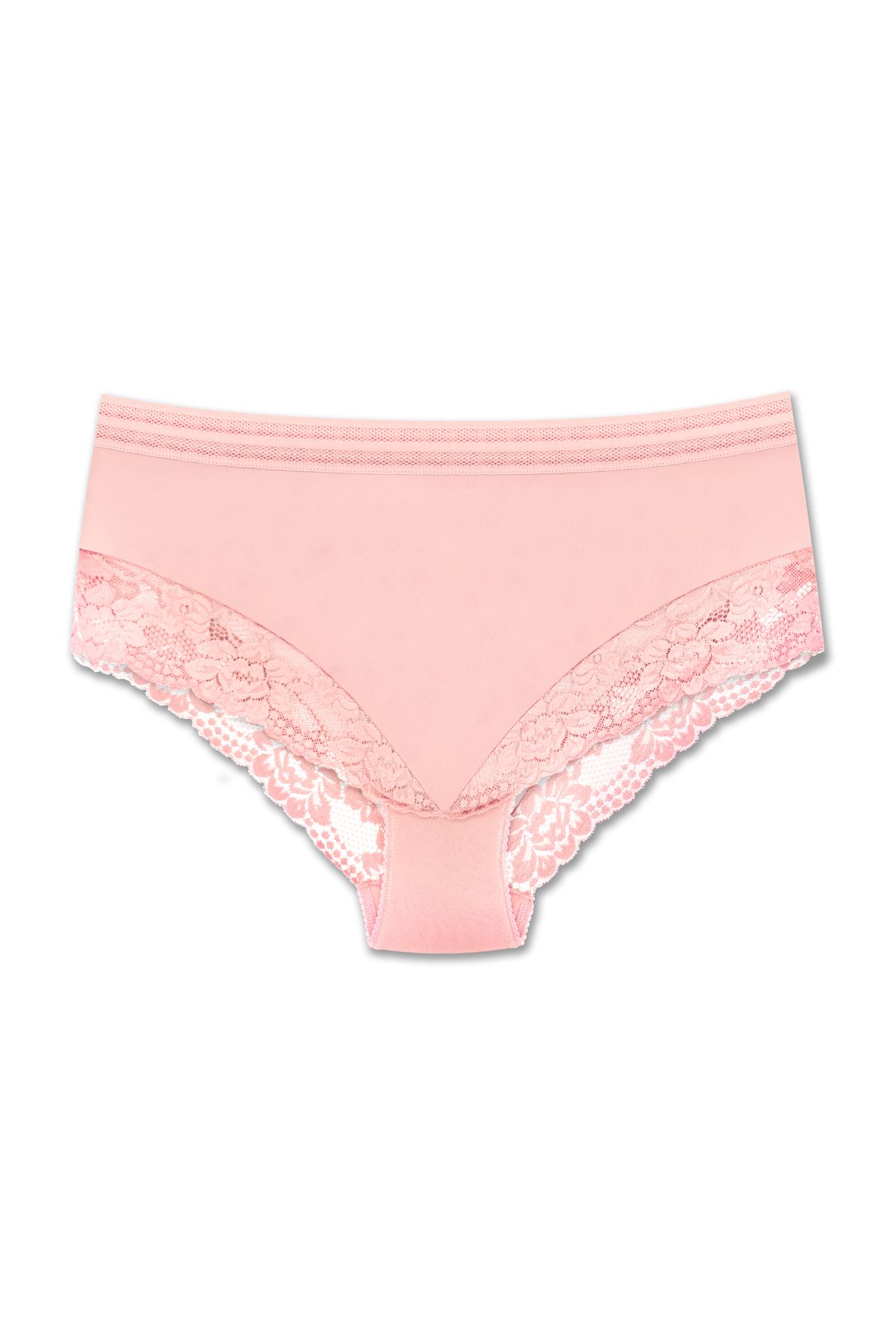 ZENA UNDERWEAR Tül ve Dantel Detaylı Lastikli Yüksek Bel Büyük Beden Kadın Külot