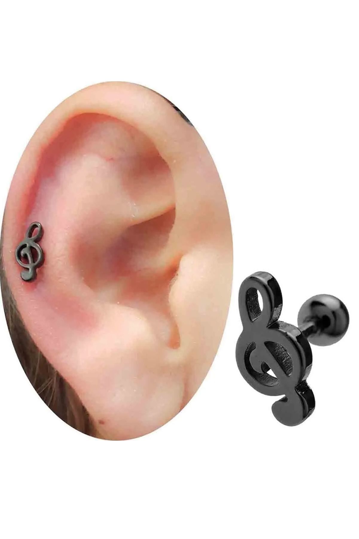 Cadının Dükkanı Çelik Sol Anahtarı Siyah Tragus Helix Kıkırdak Piercing