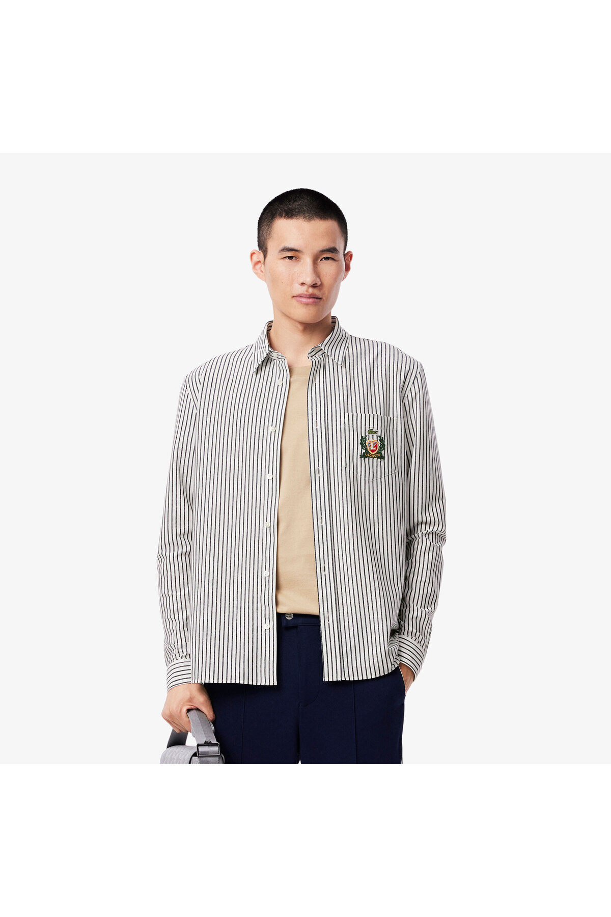 Erkek Regular Fit Çizgili Beyaz Gömlek