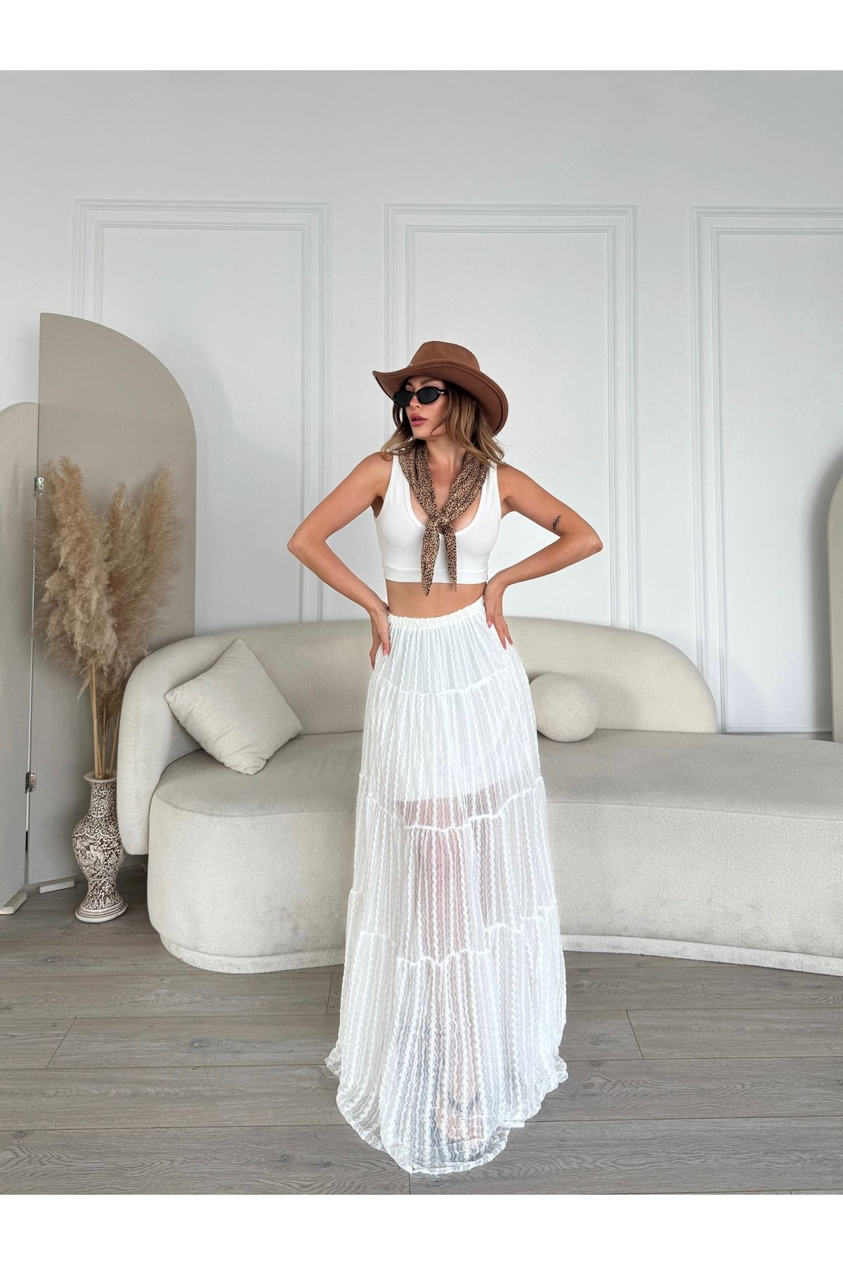 HW Hills Woman Kadın Beyaz Renk astarlı beachwear uzun etek