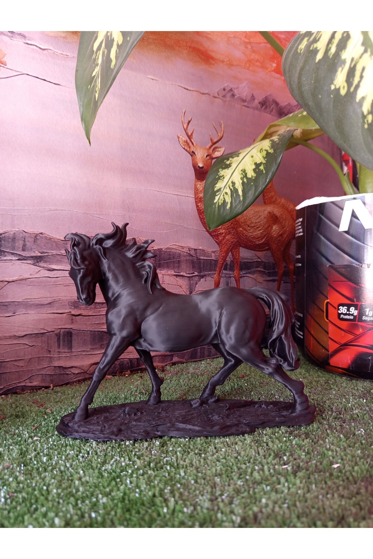 3DLİ Asil Koşan At Figürü / Biblo - Siyah (14cm yükseklik 18 cm uzunluk) hediyelik biblo / figür