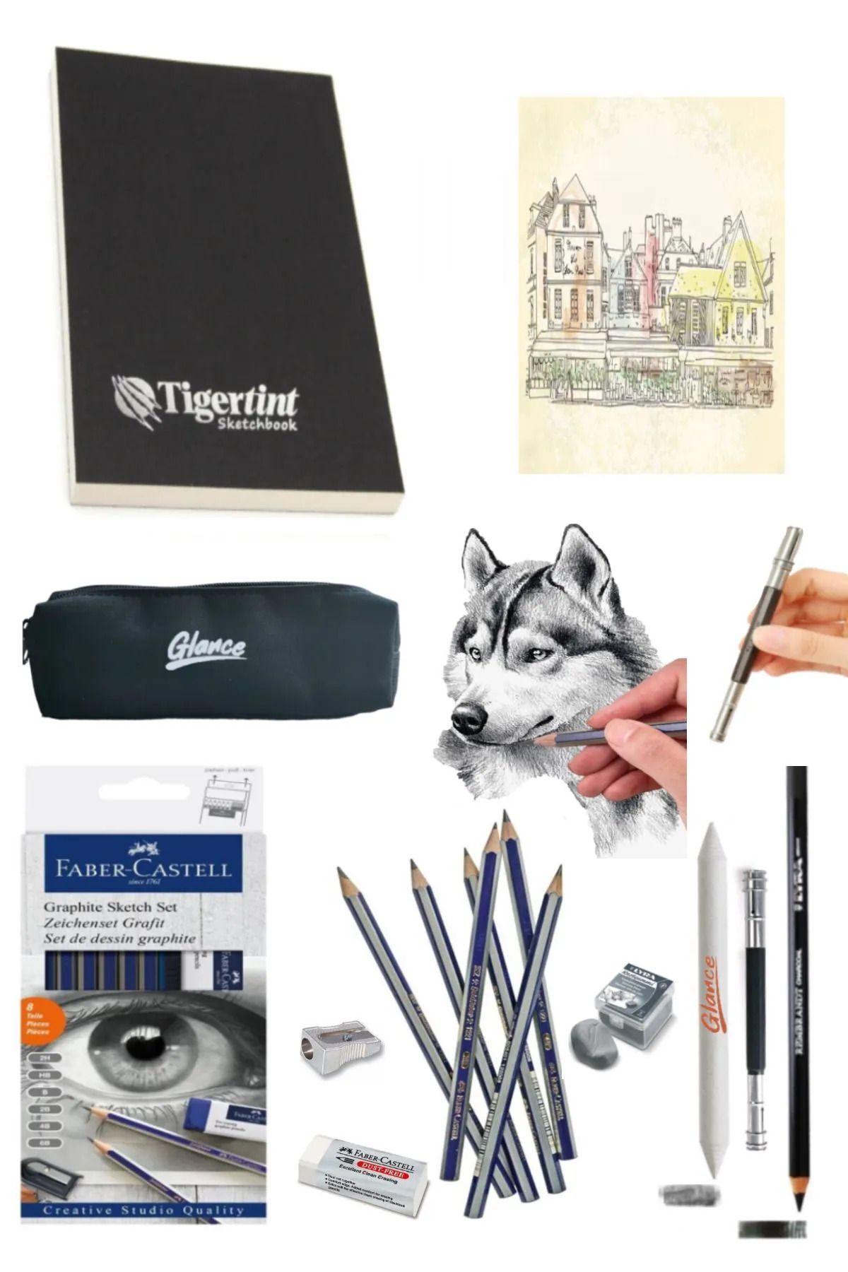 arttone Tigertint Sketchbook Defter 100 gr A5 80 Yp Dereceli Kalem Set 8 Parça Eskiz