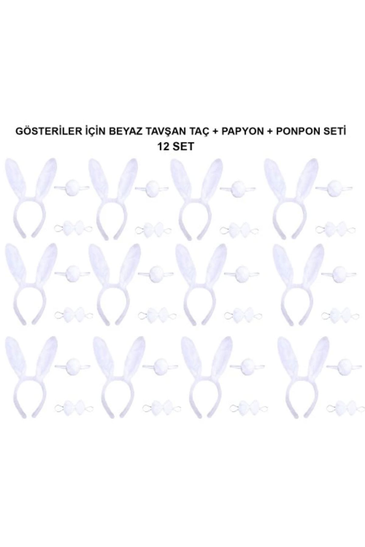 Modafiks Beyaz Tavşan Kostüm Seti – , Papyon, Kuyruk (12’li Paket)
