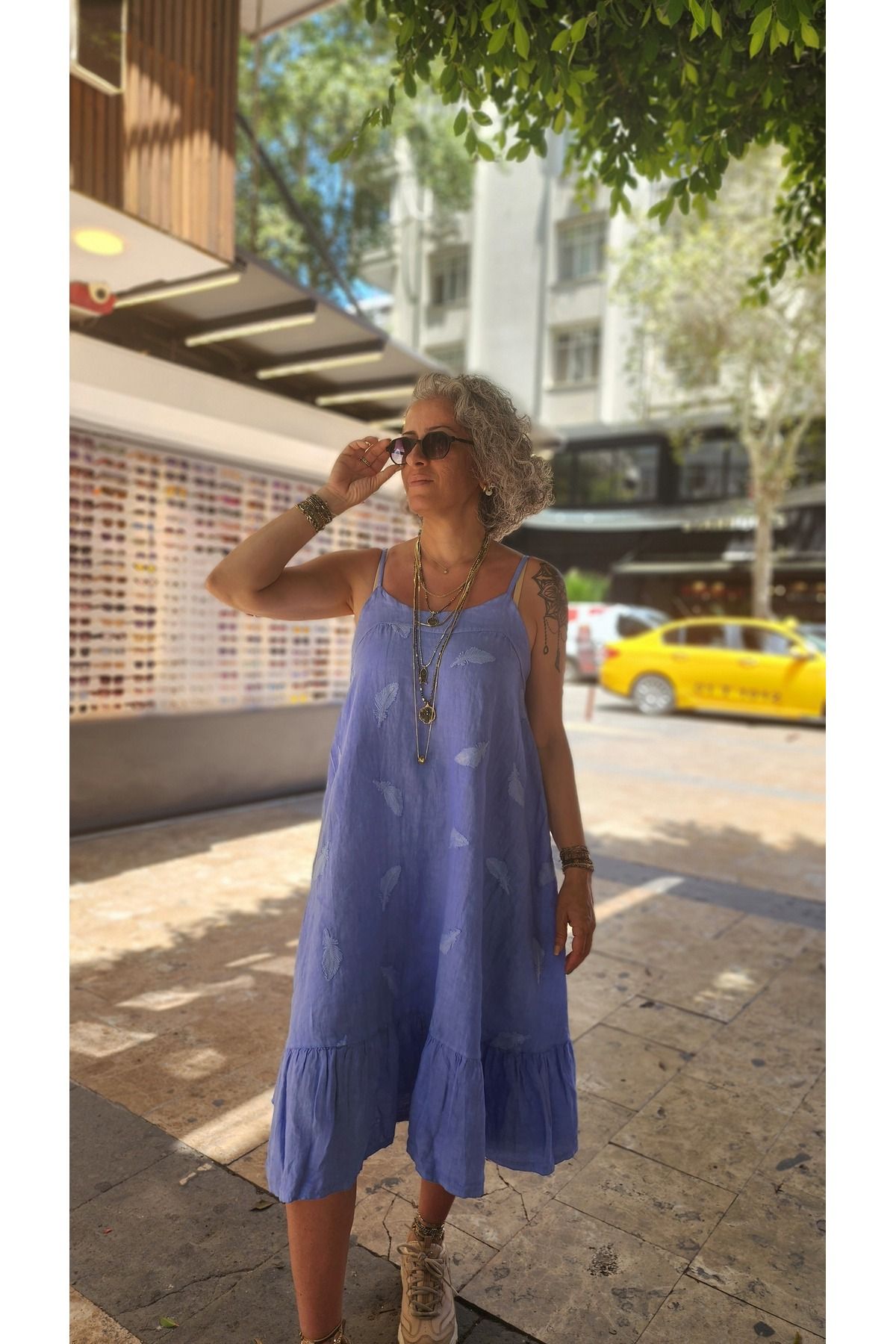 İzmirli Boutique İp Askılı Geniş Kesim Keten Elbise